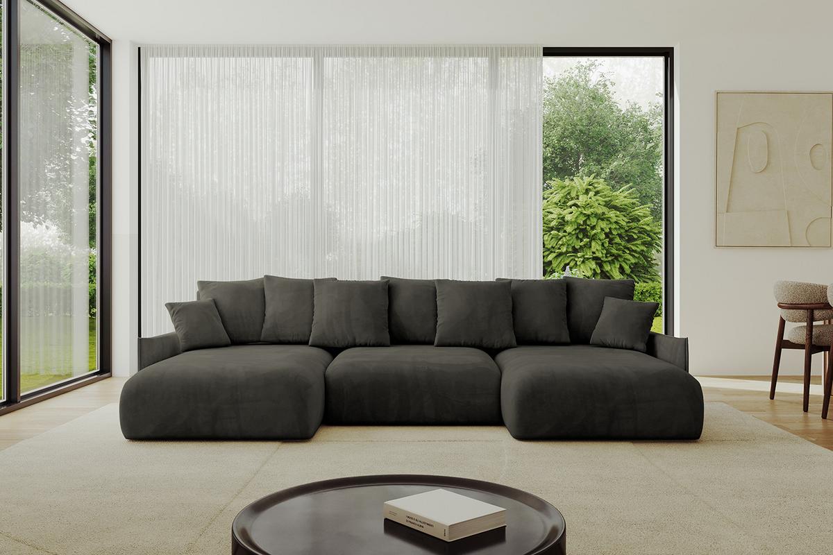 WOHNLANDSCHAFT mit Schlaffunktion und Bettkasten ONESK-U-v1 317x177x72 Schwarz Velours - Schwarz, Holzwerkstoff/Kunststoff (317/72/177cm) - ALTDECOR