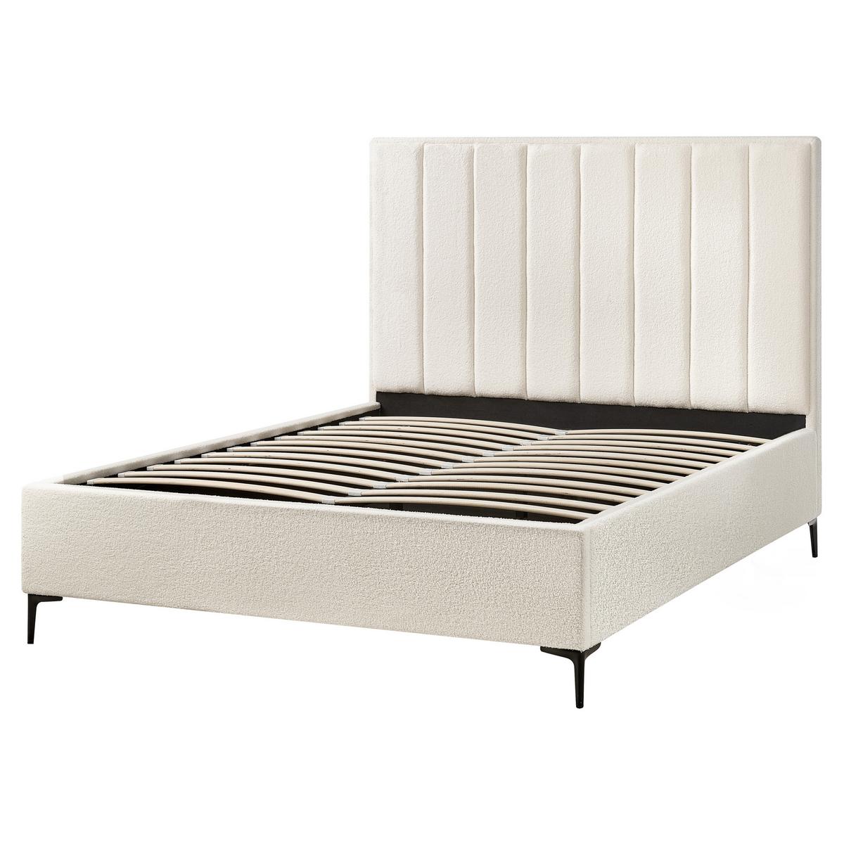 BETT mit Stauraum 160/200 cm Cremeweiß Sezanne - Schwarz/Weiß, Textil (160/200cm) - Beliani