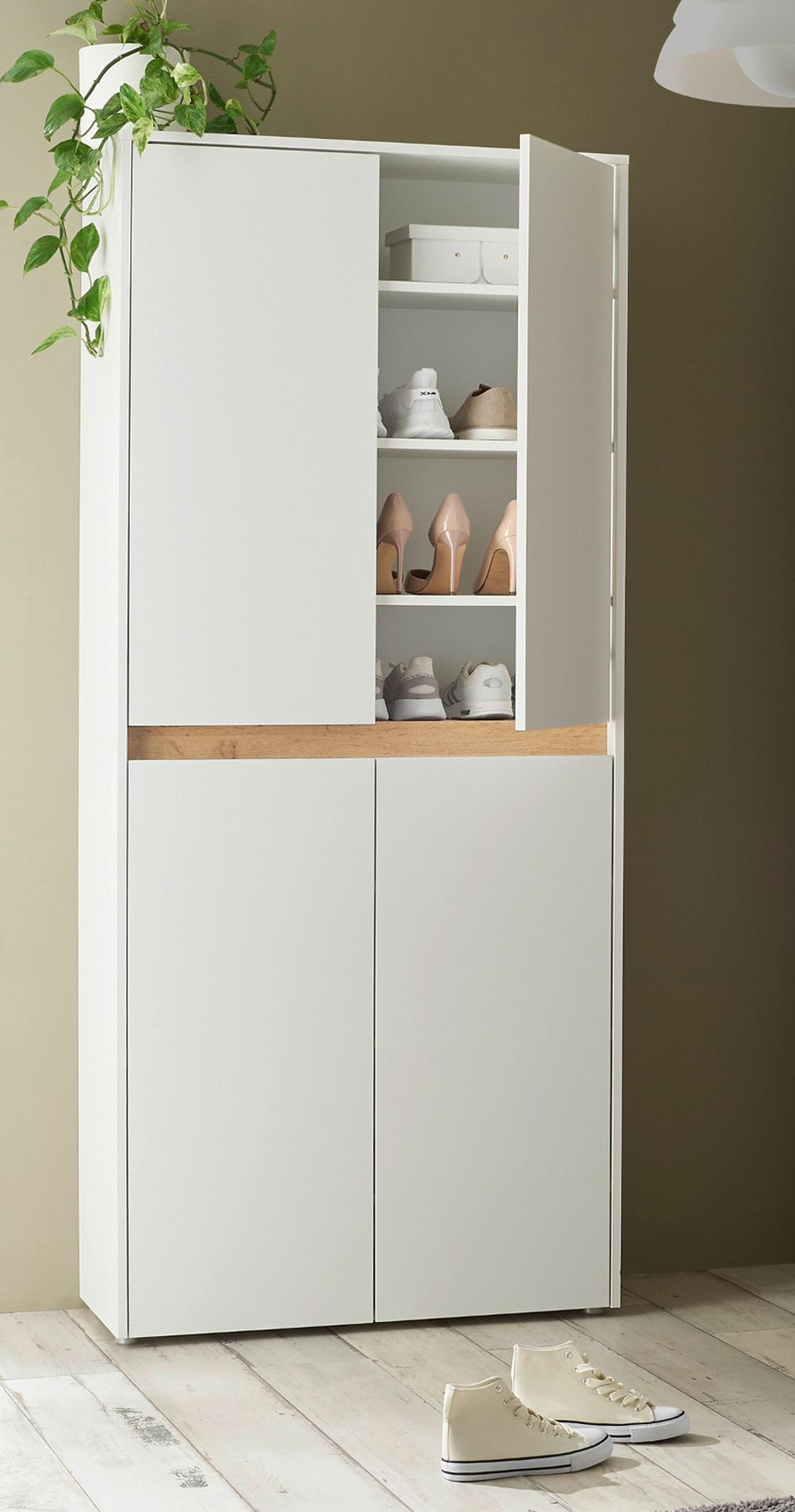 SCHUHSCHRANK weiß matt, Eiche Wotan 85 x 195 cm, Flurschrank 4-türig - Eiche Wotan/Schwarz, Holzwerkstoff/Kunststoff (85/195/35cm) - Furn.Design