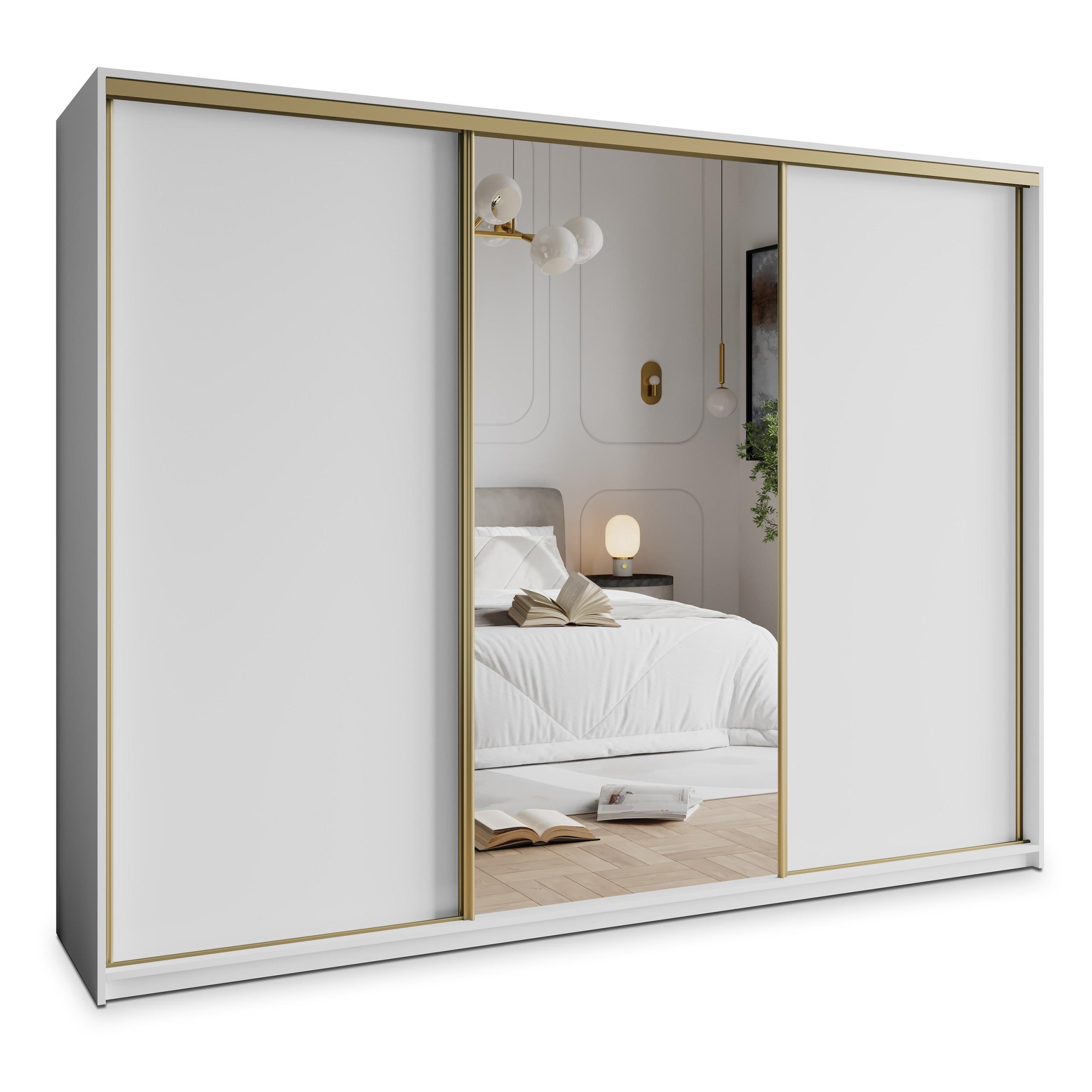 SCHWEBETÜRENSCHRANK TAVI 270/205/60 cm 3-türig mit Spiegel Weiß - Weiß, Holzwerkstoff (270/205/60cm) - MASSENO
