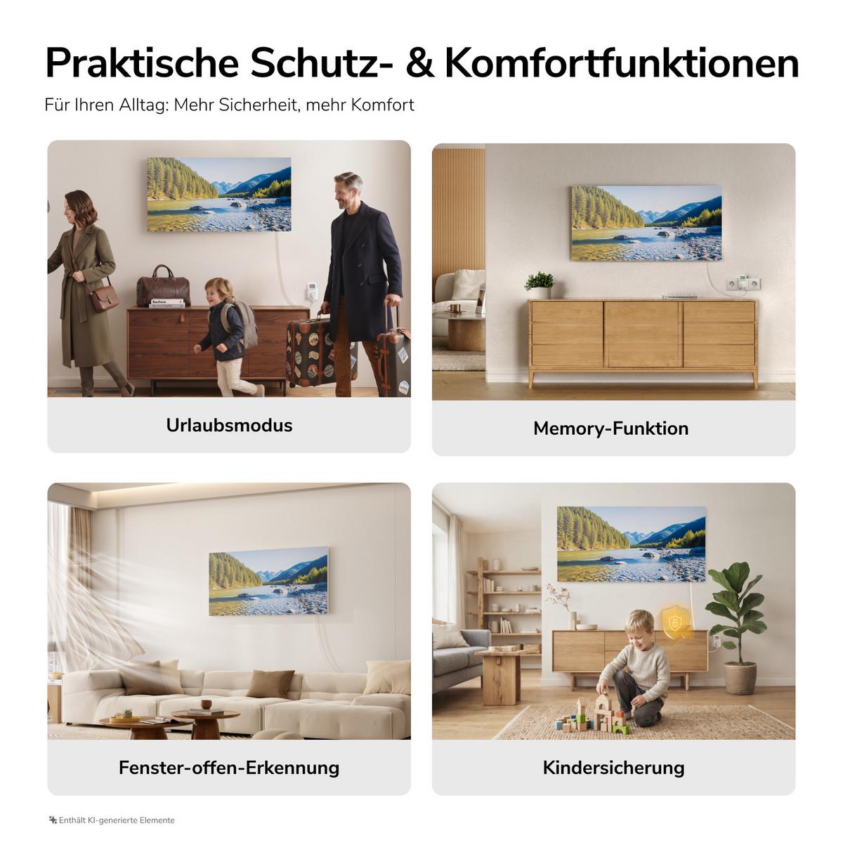 WANDKONVEKTOR Elektrisch mit modernem Landschaftsmotiv, WLAN App Steuerung, Thermostat, 119,5/59,5/1,8 cm - Weiß, Kunststoff/Metall (119.5/59.5/1.8cm) - EMKE