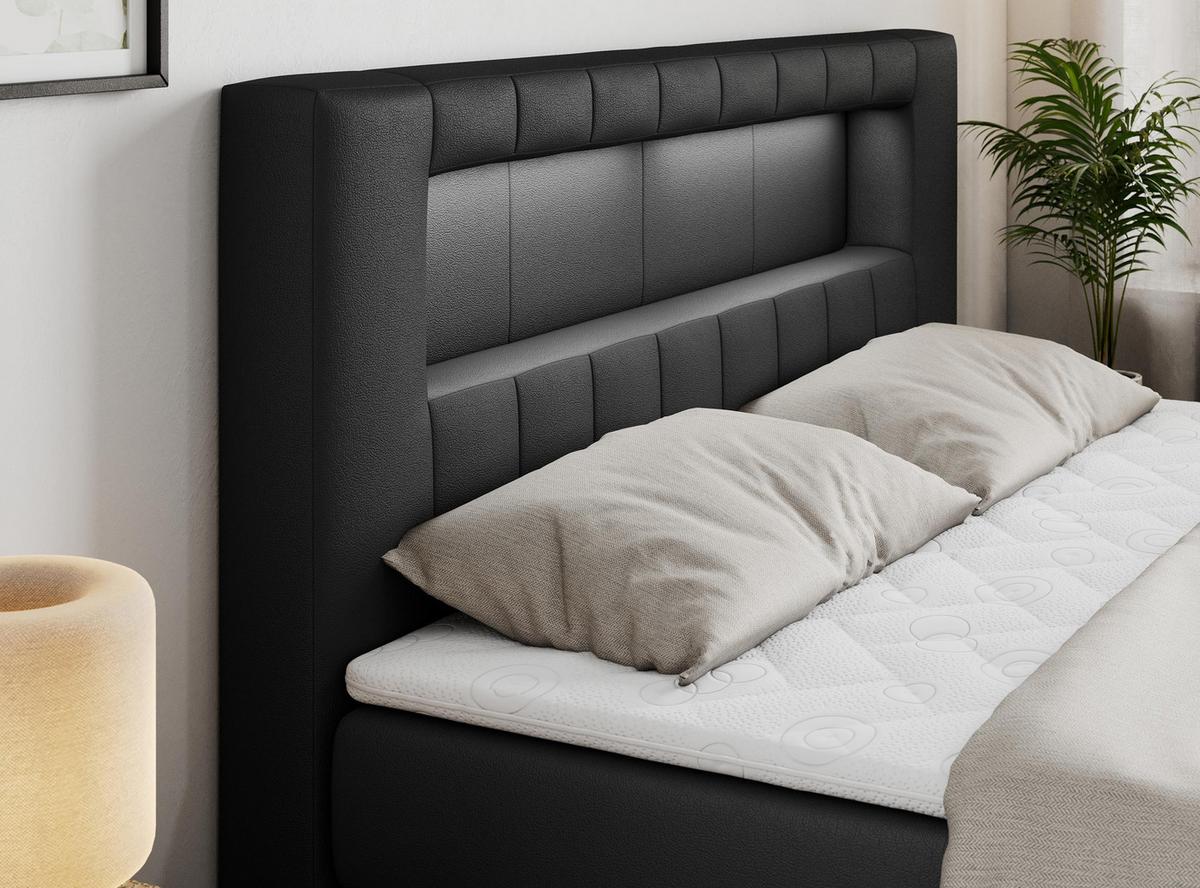BOXSPRINGBETT GOLD-5 KING LED 120/200 Schwarz Kunstleder - H4 - Schwarz, Holz/Textil (120/200cm) - MKS