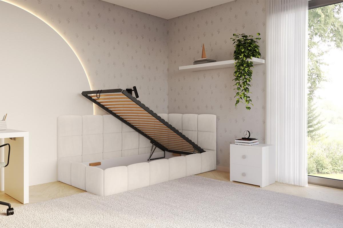 EINZELBETT Jugendbett mit Bettkasten Links, mit Matratze - LIVY 90x200 Beige - Beige, Holzwerkstoff/Textil (90/200cm) - ALTDECOR
