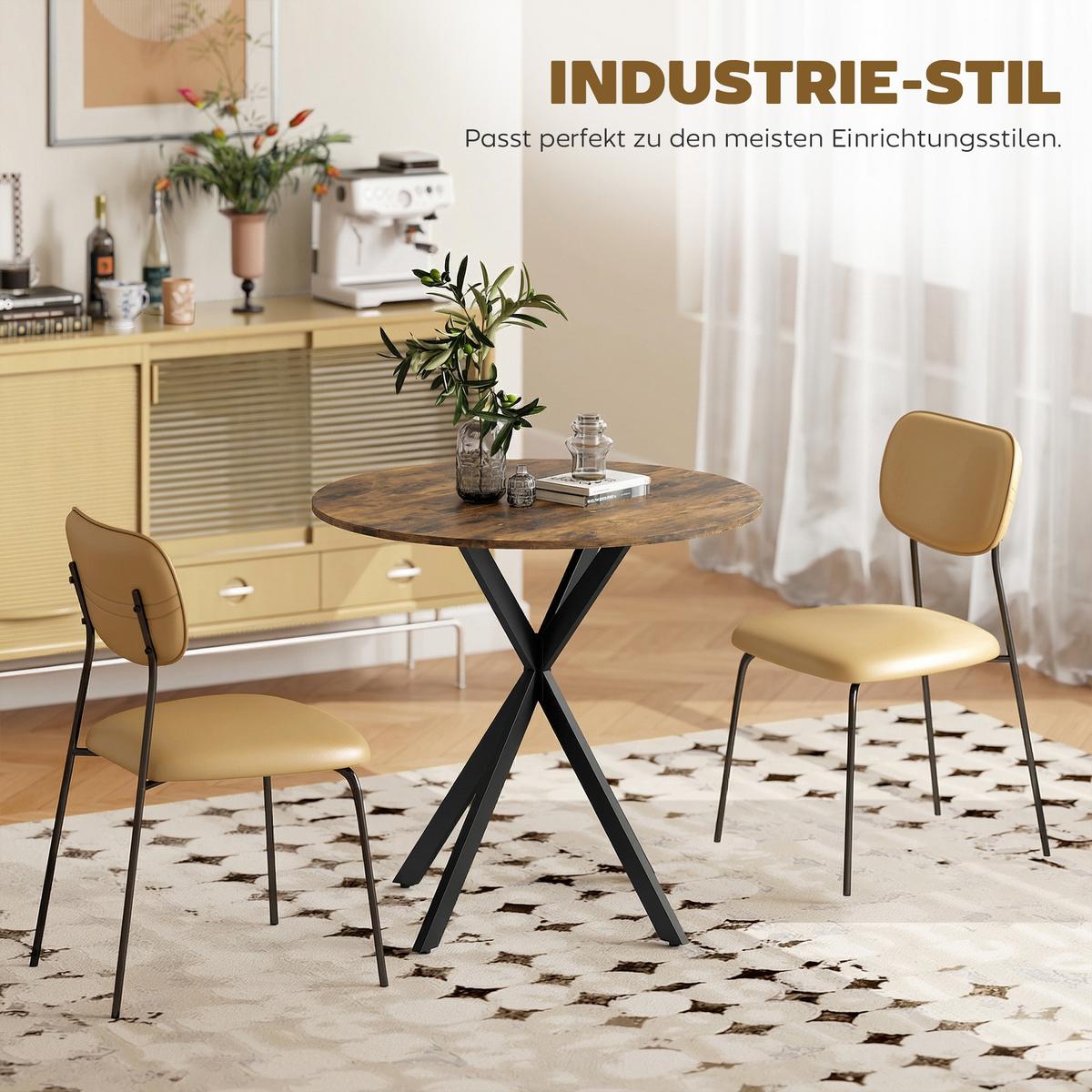 KÜCHENTISCH rund Braun 80/80/75 cm - Schwarz/Braun, Metall (80/80/75cm) - HOMCOM