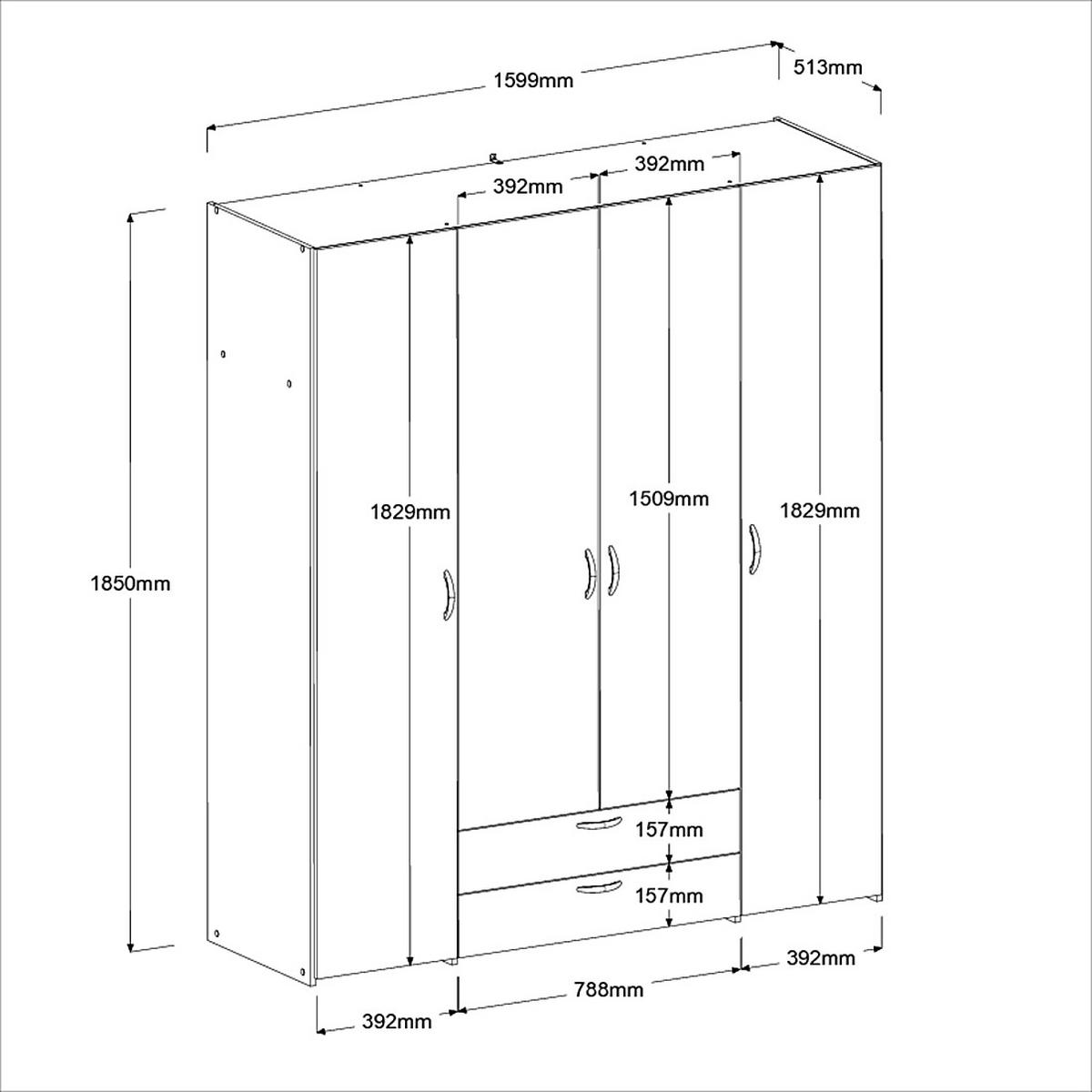KLEIDERSCHRANK mit Spiegel Eiche 160 cm 4-türig Drehtürenschrank - Eichefarben/Silberfarben, Holzwerkstoff/Kunststoff (160/185/51cm) - Furn.Design