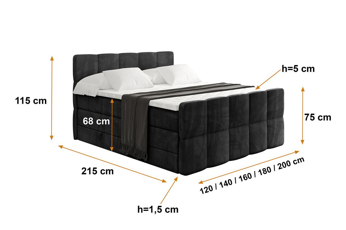 BOXSPRINGBETT mit Matratze und Lattenrost - LIRO-Z KING-180x200 - Schwarz Casablanca - Schwarz, Holzwerkstoff (180/200cm) - ALTDECOR