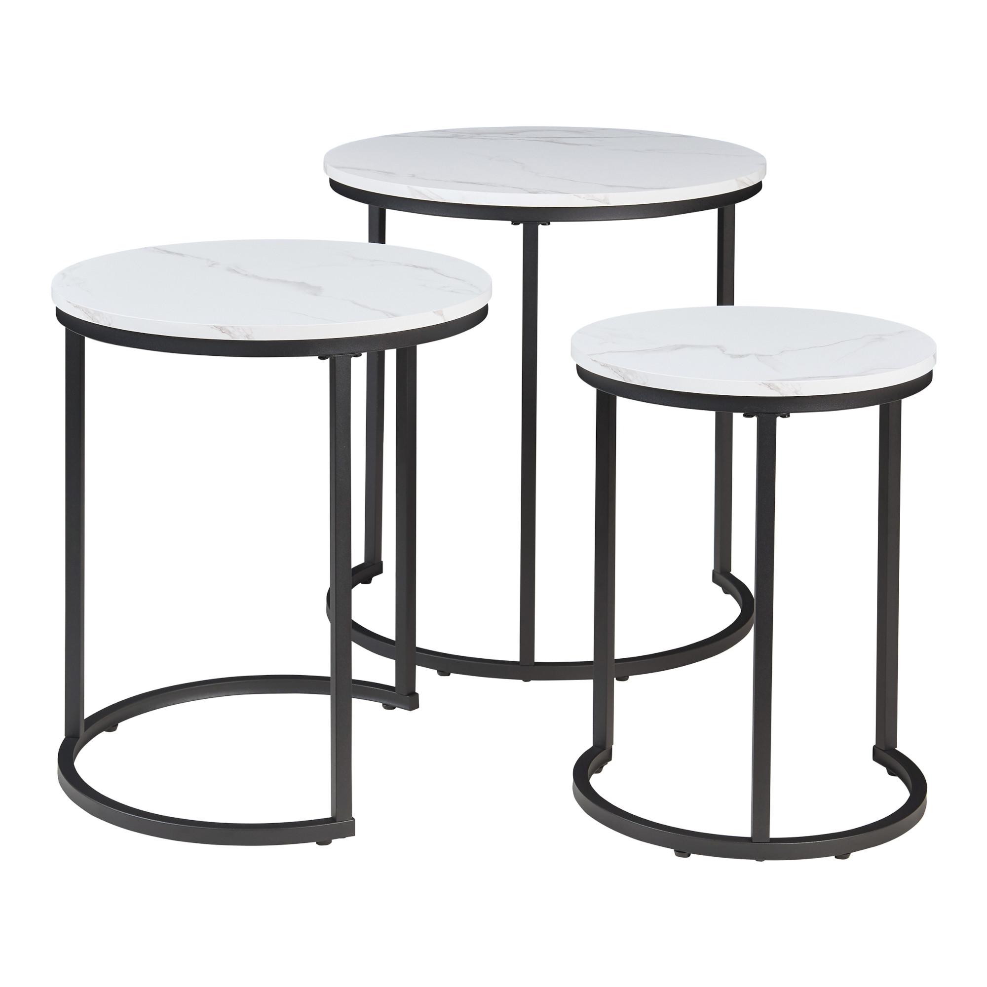 BEISTELLTISCH-SET 3 TLG. Ulricehamn - Schwarz/Weiß, Holzwerkstoff/Metall (56.5/56.5/60cm) - [en.casa]