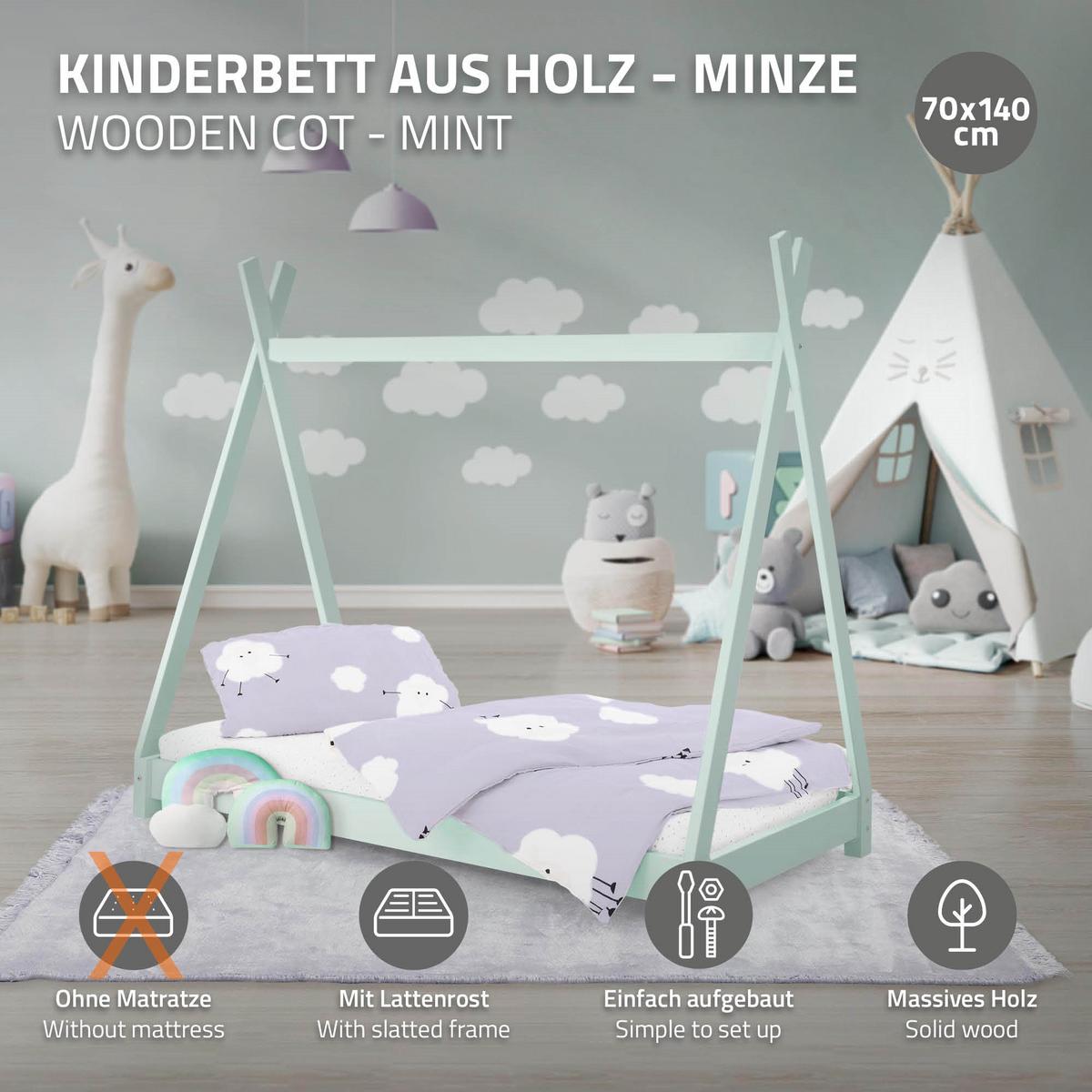 KINDERBETT Tipi 70x140 cm Mint - Grün, Holz (70/140cm) - ML-DESIGN