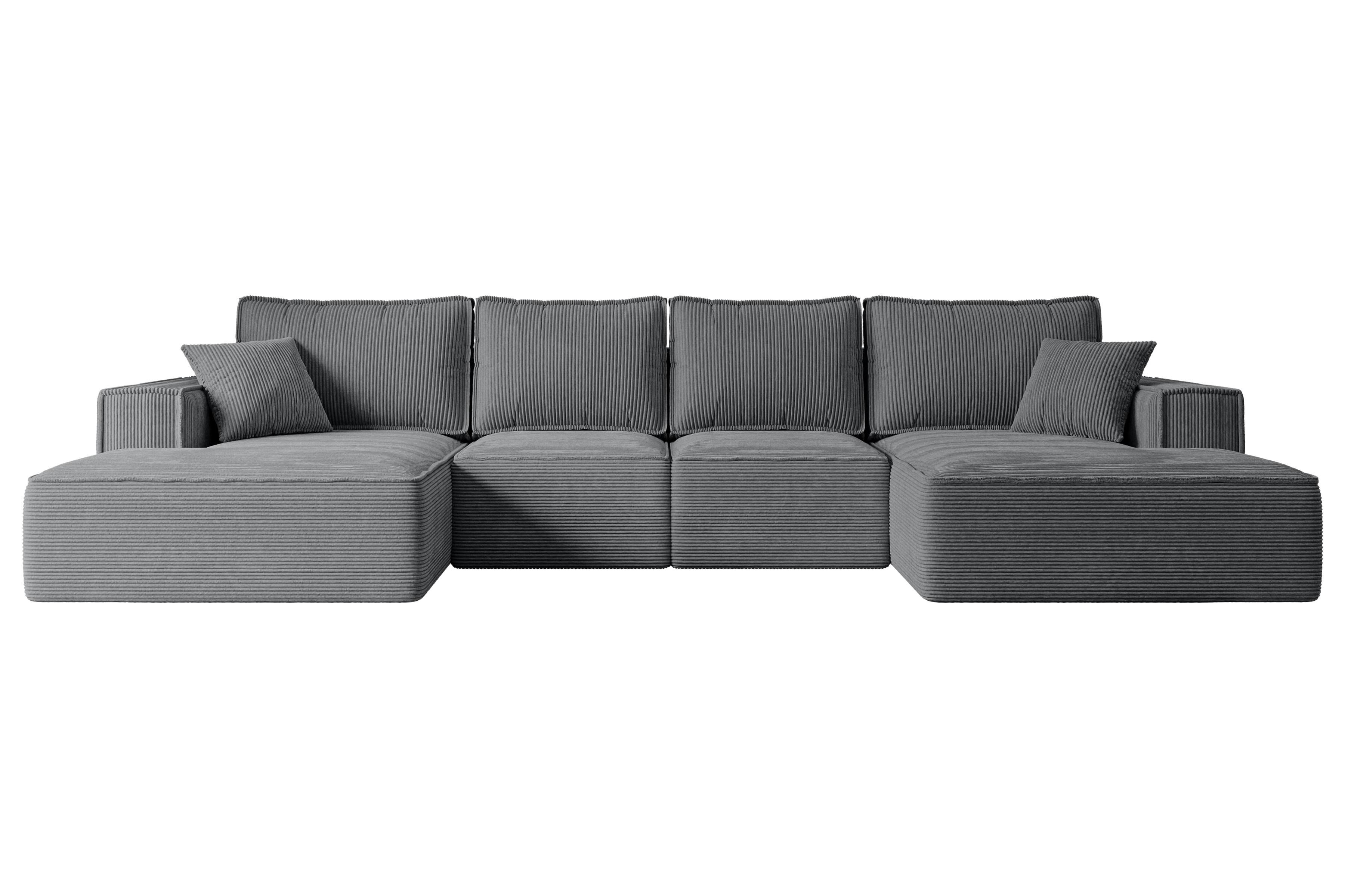 WOHNLANDSCHAFT mit Schlaffunktion und Bettkasten SIERRA-U-S - 349x161x87 cm Duneklgrau Cord - Dunkelgrau/Schwarz, Holzwerkstoff/Kunststoff (349/87/161cm) - ALTDECOR