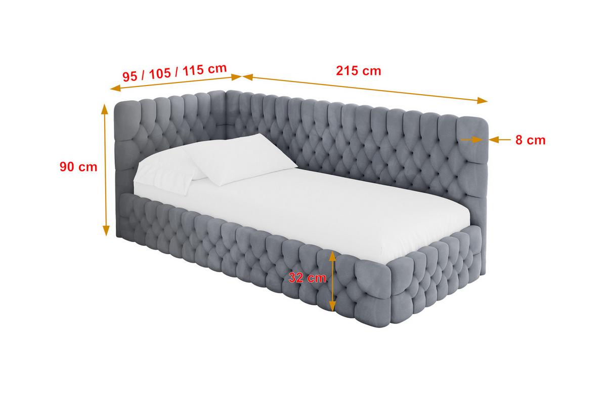 EINZELLBETT Jugendbett mit Bettkasten, Rechts - MULY 100x200 Grau - Blaugrau, Holzwerkstoff/Textil (100/200cm) - ALTDECOR