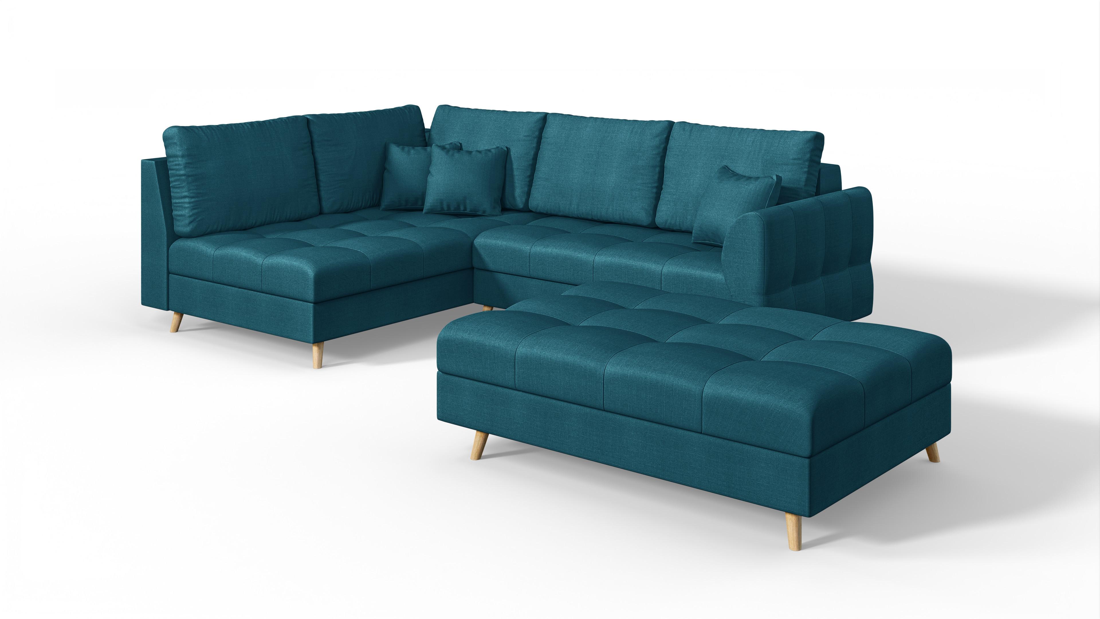 ECKSOFA MIT HOCKER Lorine Mikrofaser Blau - Blau/Hellbraun, Buchenholz/Textil (231/161cm) - S-Style Möbel