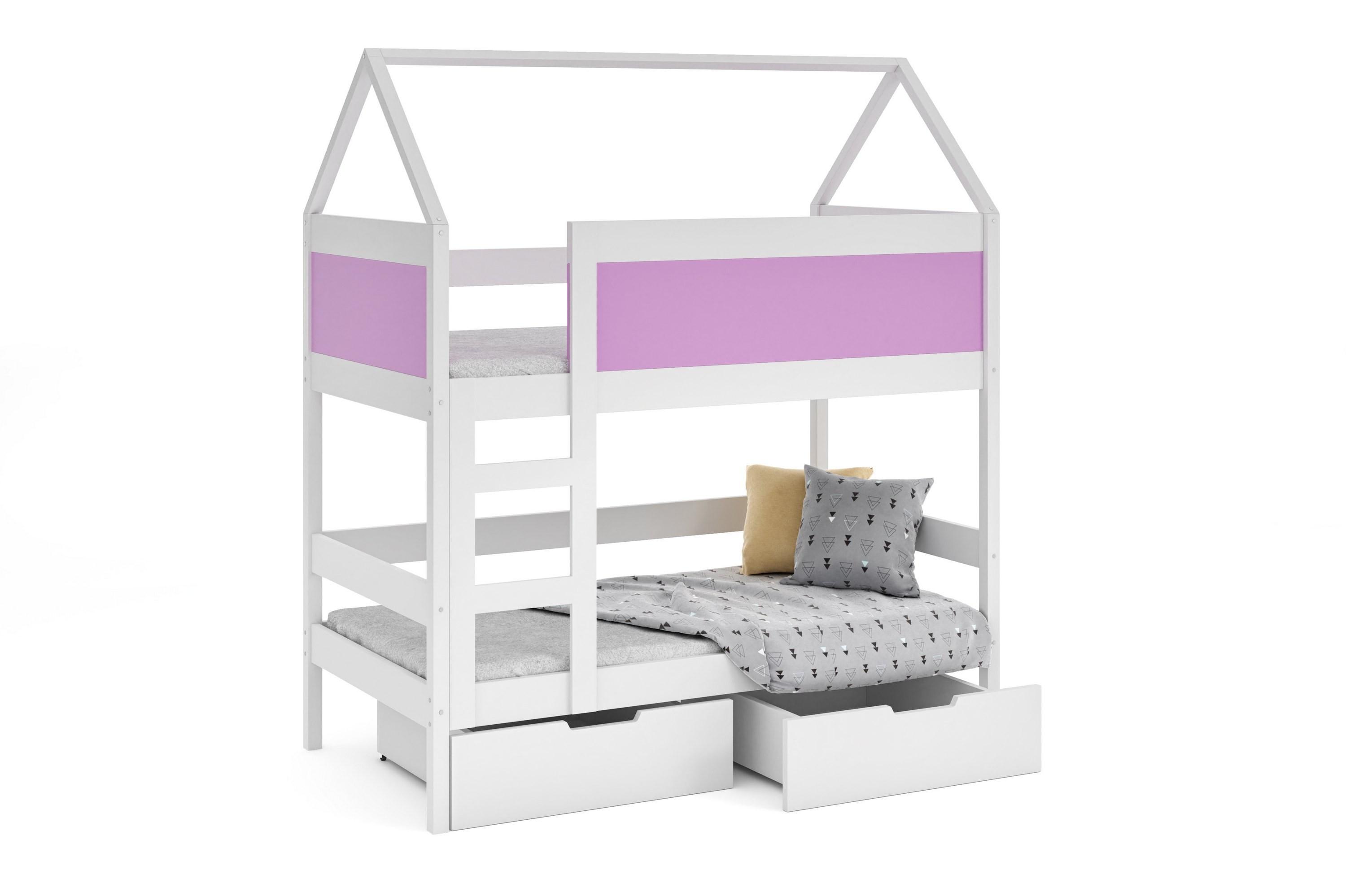 ETAGENBETT TAMI mit Bettkasten 80x160 cm Weiß - Weiß/Rosa, Holz (80/160cm) - MASSENO