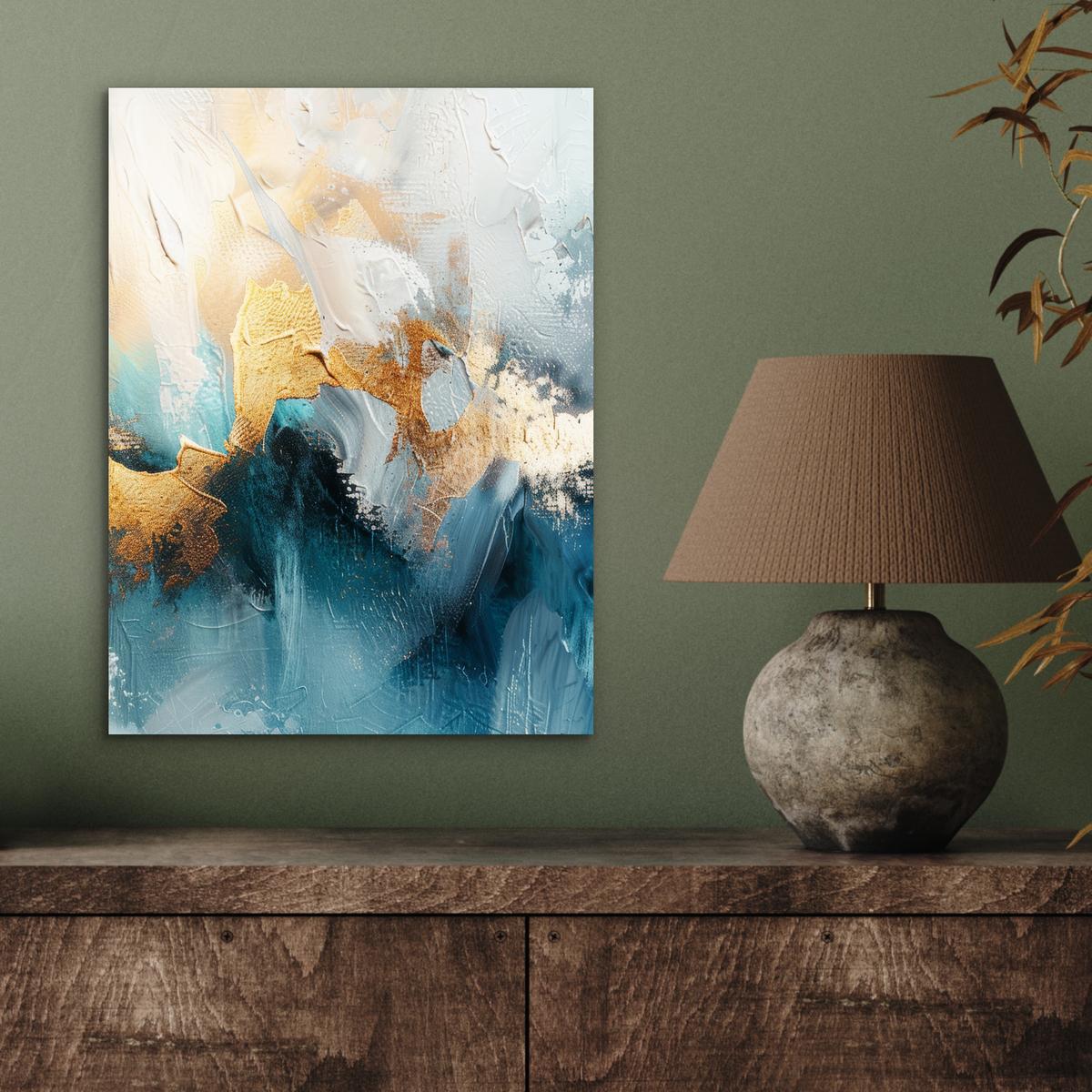 METALLBILD Abstrakt - Kunst - Gold - Blau 30x40 cm - Petrol, Metall (30/40cm) - MuchoWow