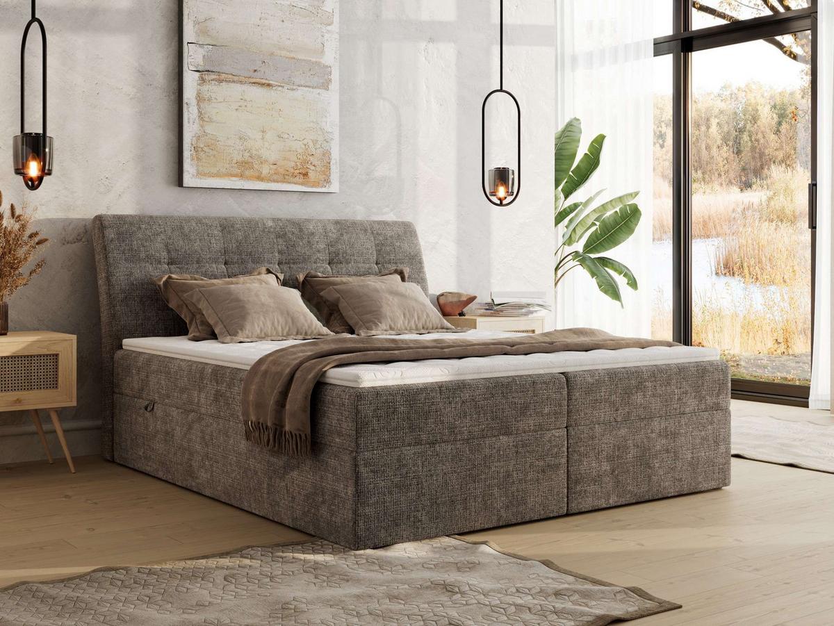 BOXBETT DAGOS 120/200 - Braun Schenille grob gewebt - H3 - Topper T25 - Braun, Textil (120/200cm) - MKS