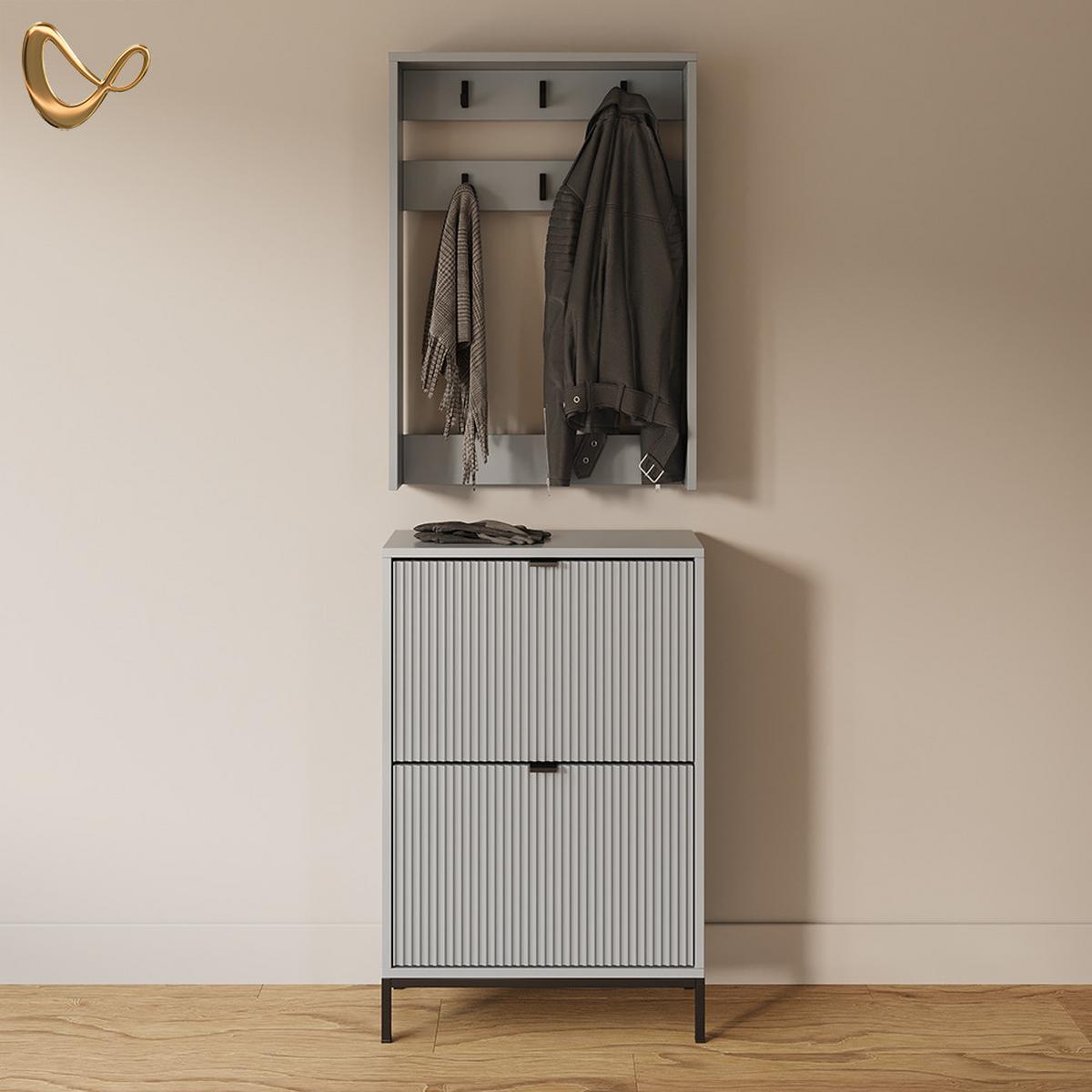 GARDEROBE Aterno Grau Set, 2 Teile - Grau, Holzwerkstoff (60/92/24cm) - Livinity®