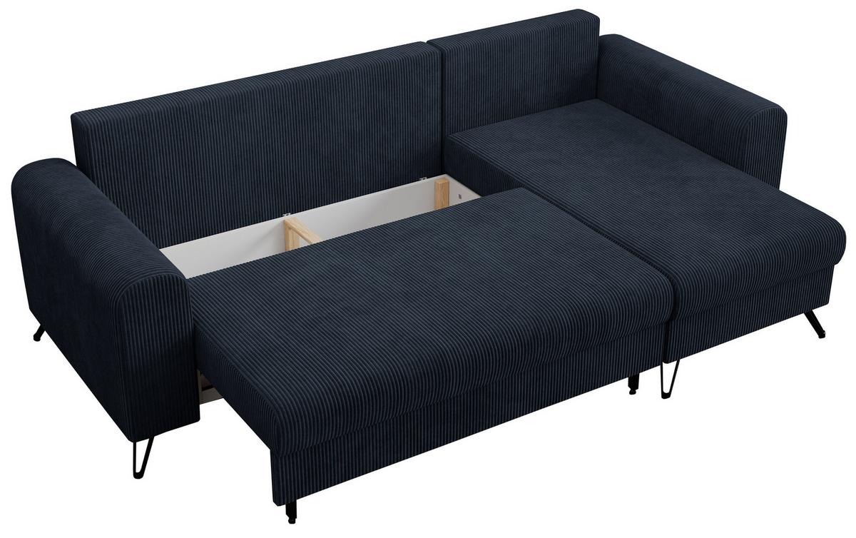 ECKSOFA Hugo Cord Dunkelblau - Schwarz/Dunkelblau, Textil/Metall (242/140cm) - MKS
