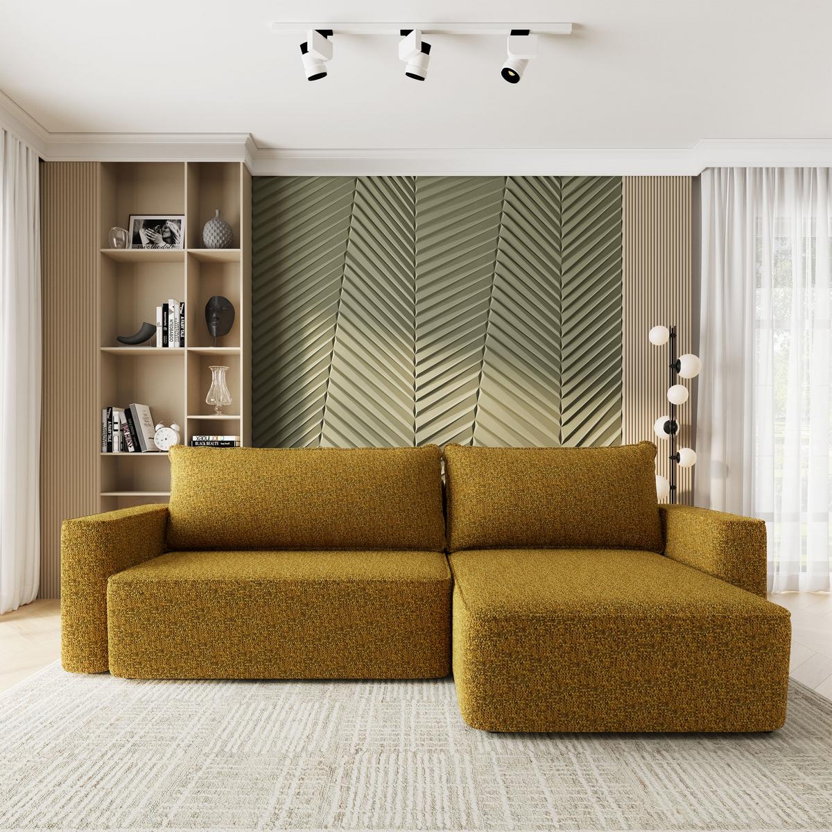 ECKSOFA BELARO BL Currygelb Chenille mit Schlaffunktion - Currygelb, Holz/Textil (280/162cm) - MASSENO