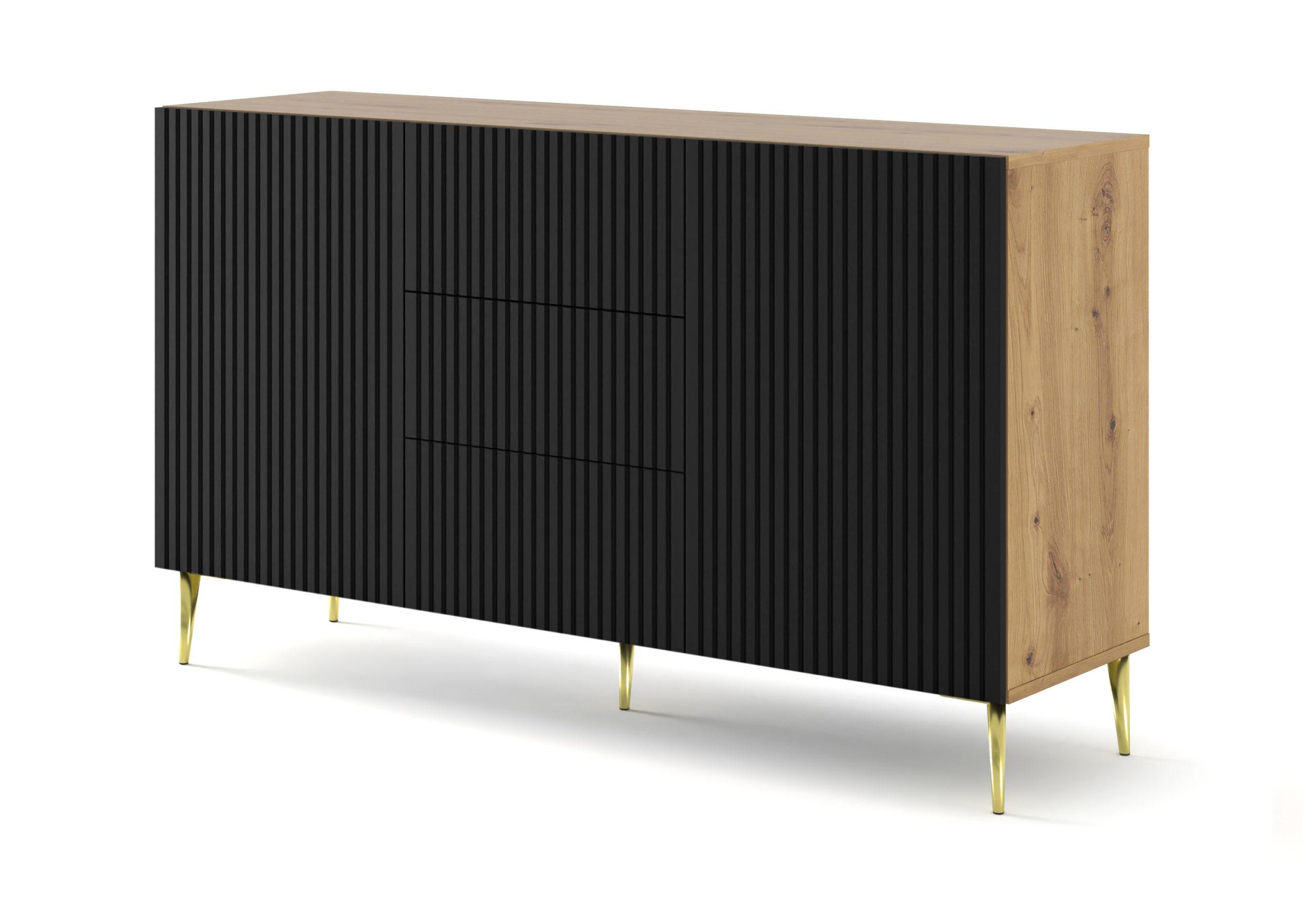 KOMMODE Artisan Eiche, Schwarz, Gold 150/87/42 - Schwarz, Holzwerkstoff (150/87/42cm) - RAUMHIRSCH FURNITURE