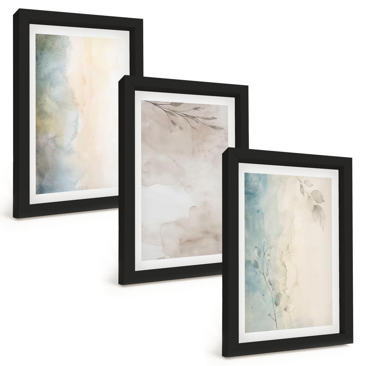 BILDER SET 3er Set - 20x30 cm Schwarzer Rahmen - Zarte Aquarellkartons - Schwarz, Kunststoff (20/30cm) - TULUP