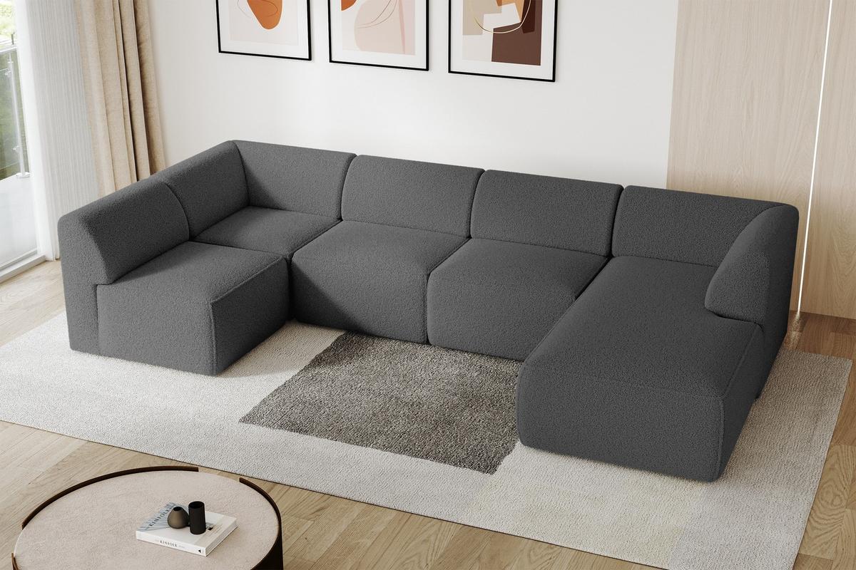 WOHNLANDSCHAFT Ottomane Rechts MOVO-L 345x180x78 cm Grau Bouclé - Chromfarben, Holzwerkstoff/Kunststoff (180/78/345cm) - ALTDECOR
