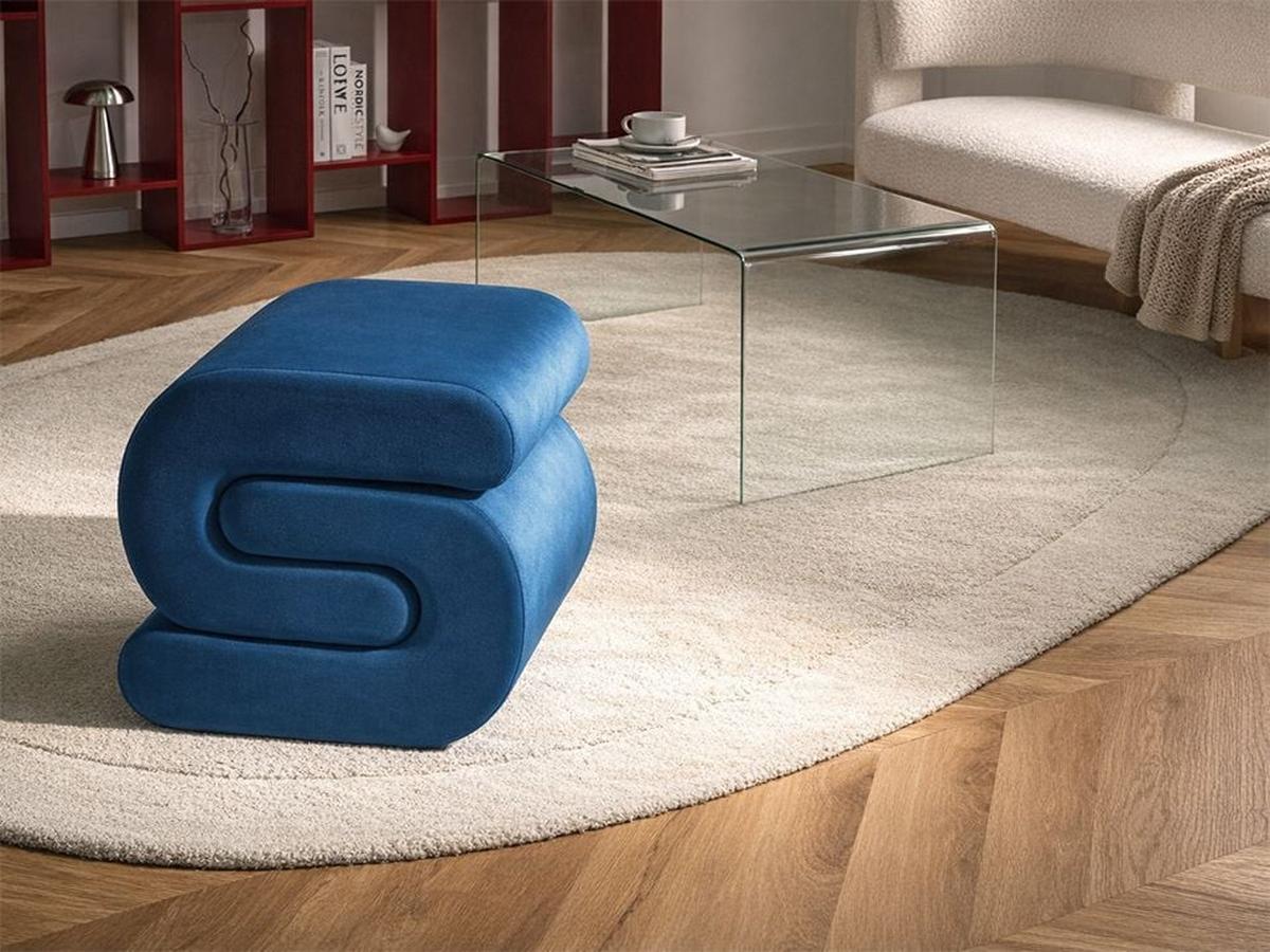 POUF Samtstoff Marineblau Arcadia - Hellblau, Textil (45/48/50cm) - Beliani