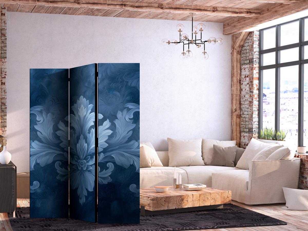 PARAVENT Akustik 3-tlg 135x172 cm Blaue Glamour Ornamente - Blau, Holz/Textil (135/172/3cm) - Muralo