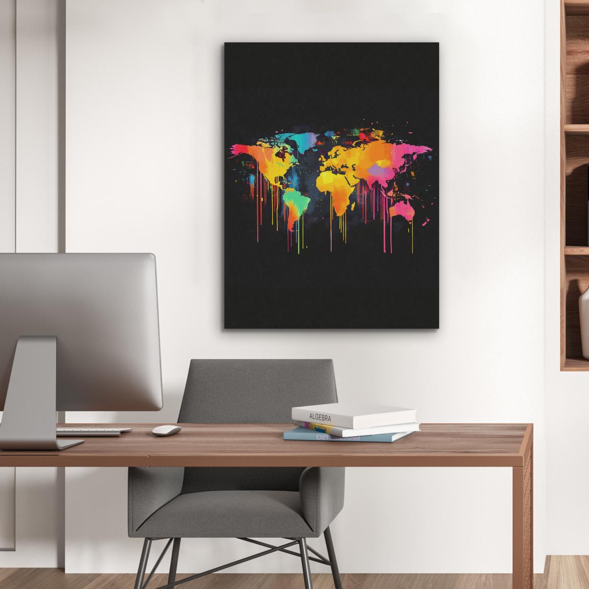 AKUSTIKBILD Weltkarte - Farbe - Bunt - Graffiti - Welt Wandbilder 60x80 cm - Multicolor, Textil (60/80/0.9cm) - MuchoWow