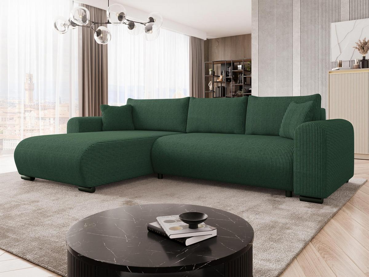 ECKSOFA Merkos Cord - Dunkelgrün/Schwarz, Holz/Textil (285/188cm) - MIRJAN24