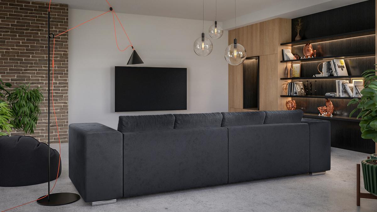 BIGSOFA Kami Microfaser Graphit - Graphitfarben/Schwarz, Kunststoff/Textil (290/80/110cm) - S-Style