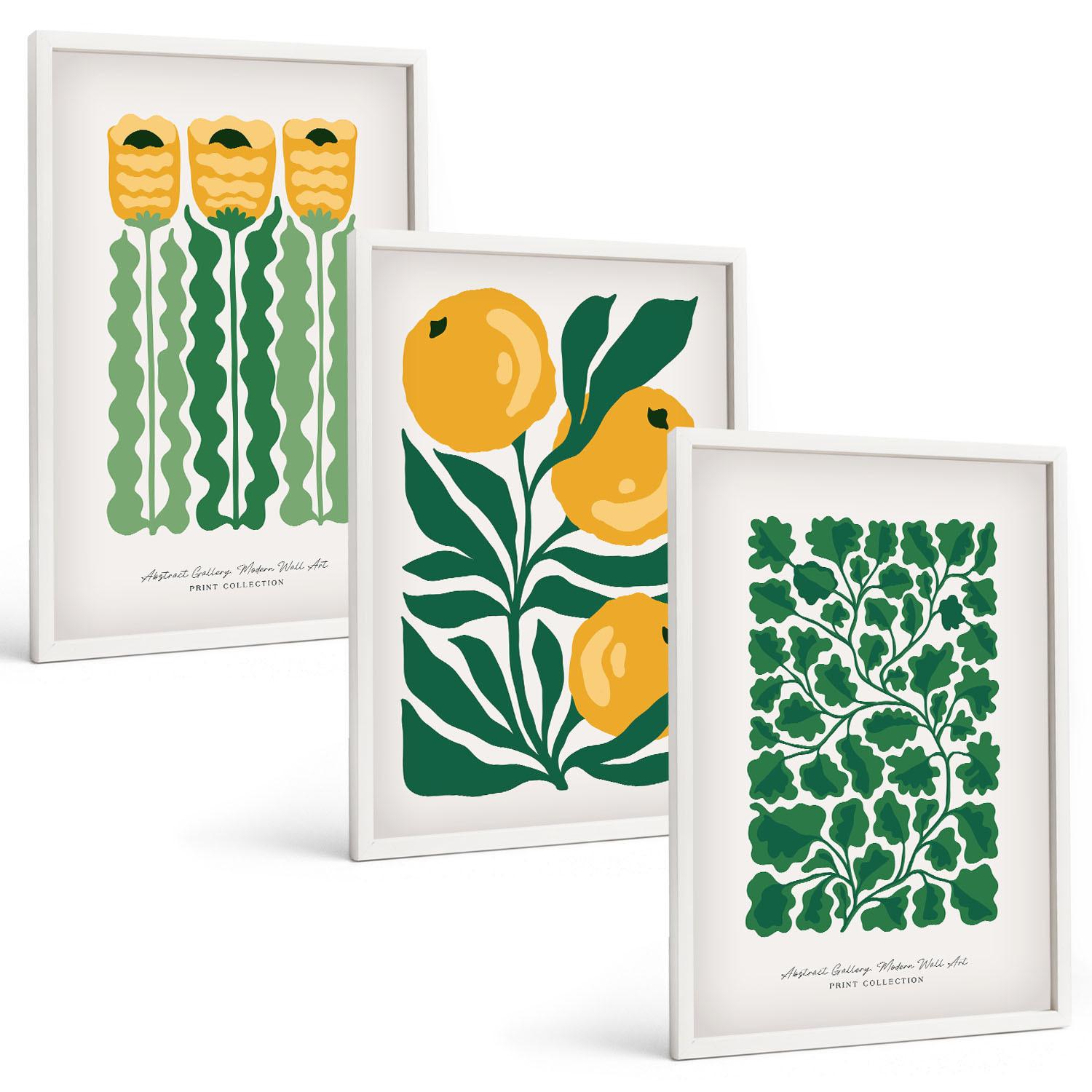 BILDER SET 3er Set - 40x60 cm Weißer Rahmen - Pflanzenmuster Blüten Blätter - Weiß, Kunststoff (40/60cm) - TULUP
