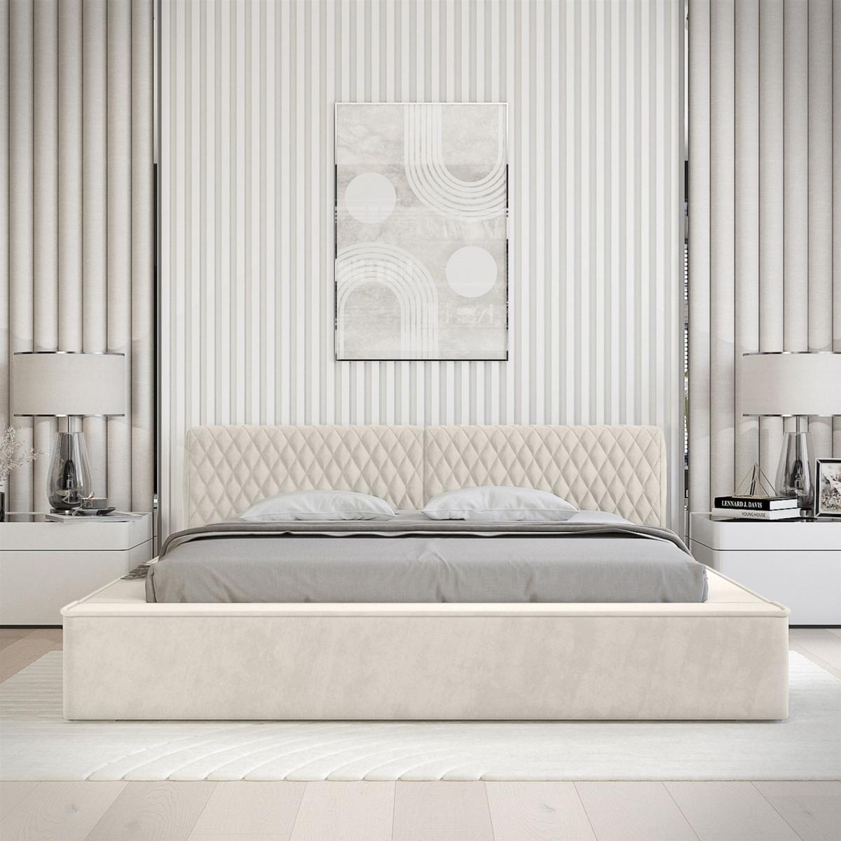 POLSTERBETT Norfolk Stoff Ditra - Creme, Holzwerkstoff/Textil (140/200cm) - Fun Möbel