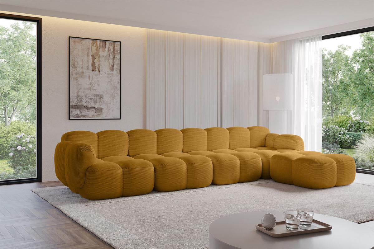 ECKSOFA modulares Sofa Rechts Miko-L3 390x205x75 Senfgelb Cord - Schwarz/Honig, Holzwerkstoff/Kunststoff (390/205cm) - ALTDECOR