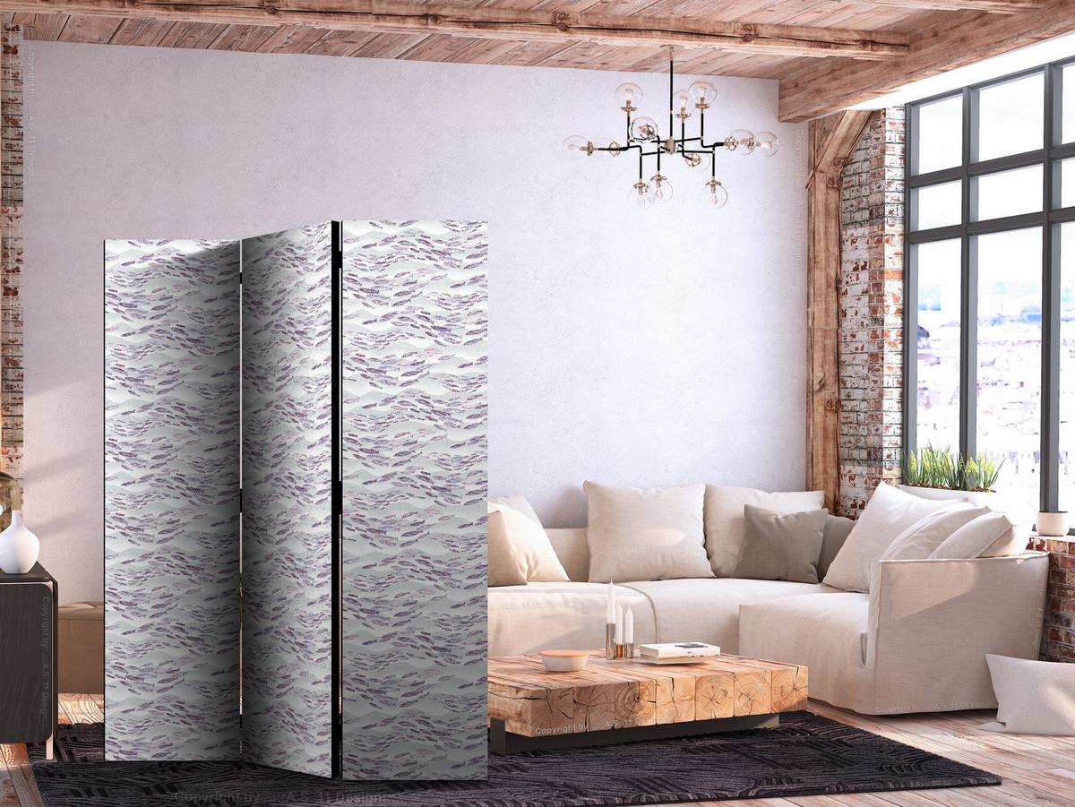 PARAVENT Einseitig Bedruckter 3-tlg 135x172 cm Schwarm Violetter Fische - Lila, Holz/Textil (135/172/3cm) - Muralo