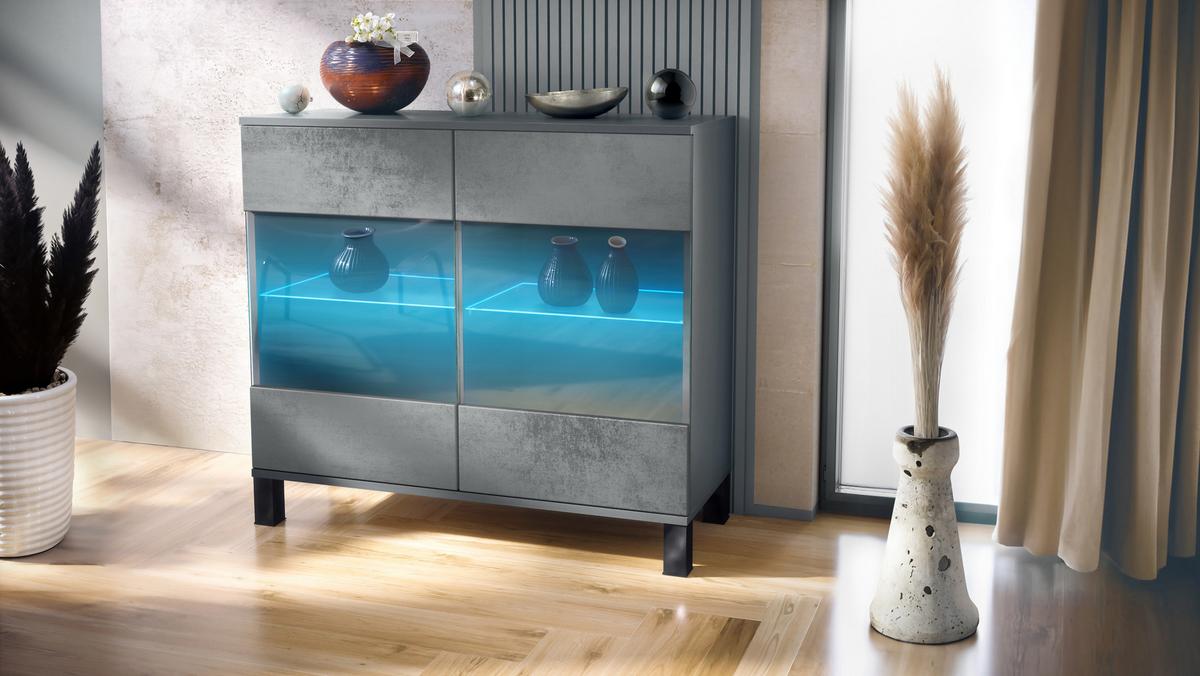 KOMMODE Bari Beton Dunkel Optik - Dunkelgrau, Holzwerkstoff (92.5/84.5/35cm) - Vladon