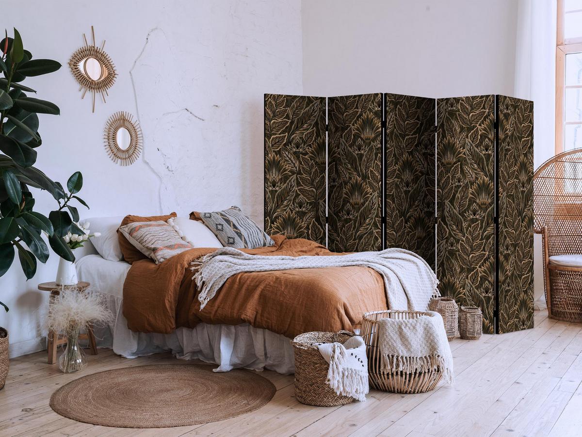 PARAVENT 5-tlg 225x172 cm Braune Blätter - Braun, Holz/Textil (225/172/3cm) - Muralo