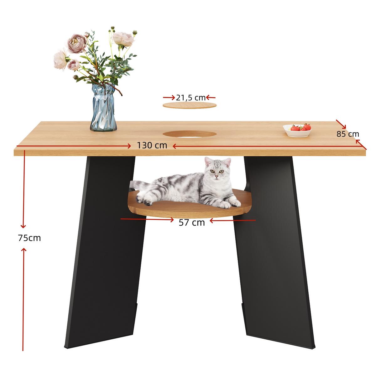 ESSTISCH Haustierfreundlich Holz-Schwarz mit Ablage & Katzenbereich - Weiß, Holzwerkstoff (85/130/75cm) - Urban Meuble