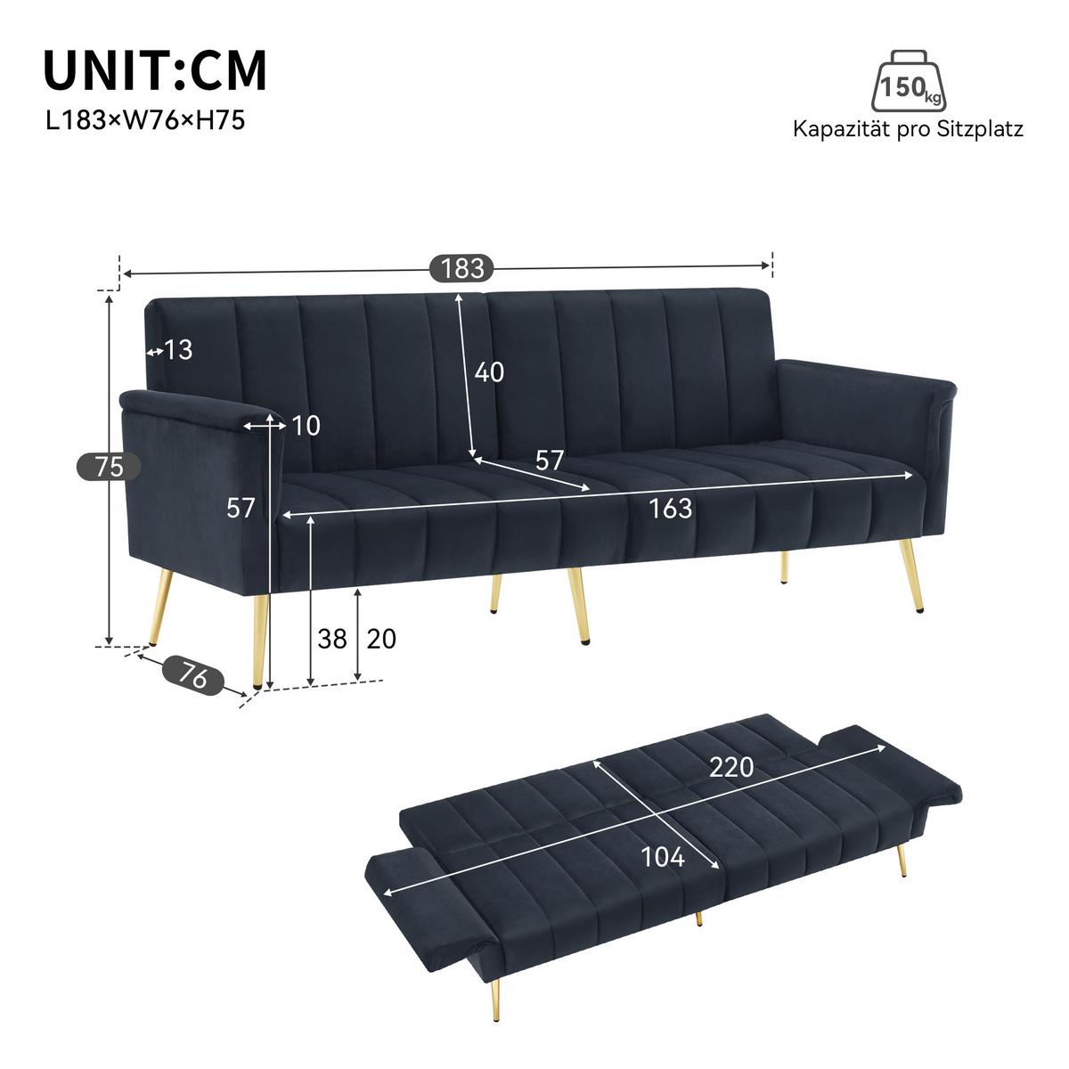 SCHLAFSOFA Dunkelgrau 183/76/75 cm - Dunkelgrau, Textil (76/75/183cm) - Urban Meuble