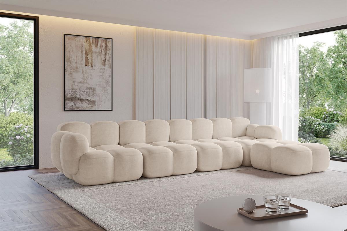 ECKSOFA modulares Sofa Rechts Miko-L3 390x205x75 Beige Velours - Ecru/Schwarz, Holzwerkstoff/Kunststoff (390/205cm) - ALTDECOR