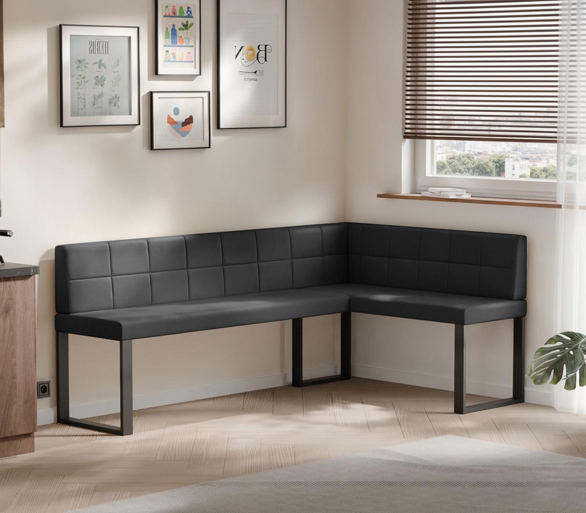 ECKBANK rechts SANA U Kunstleder gesteppt, 168/128 cm Schwarz - Schwarz, Kunststoff/Textil (128/168cm) - Idohome