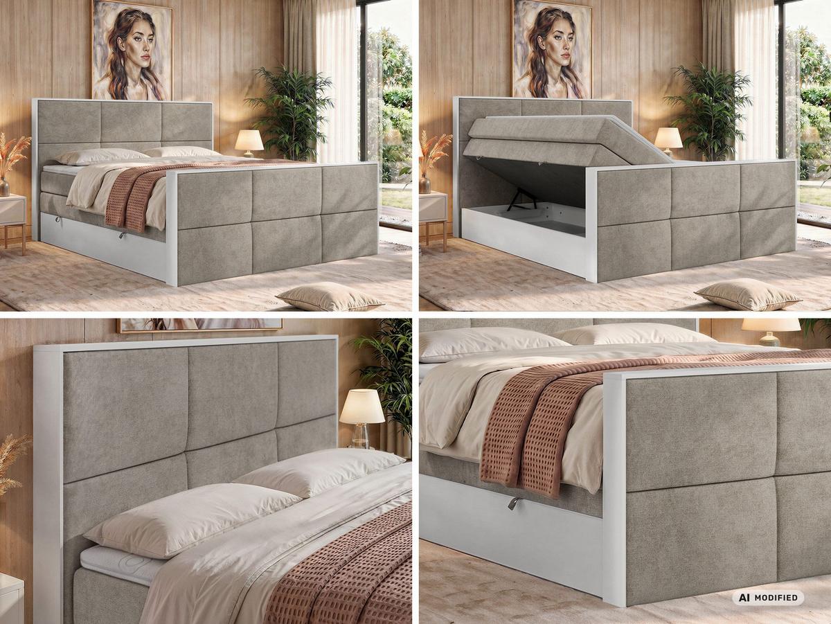BOXSPRINGBETT DELVIT KING DUO 200/200 - Greige Stukture - Topper Visco - H3 - Greige/Schwarz, Kunststoff/Textil (200/200cm) - MKS