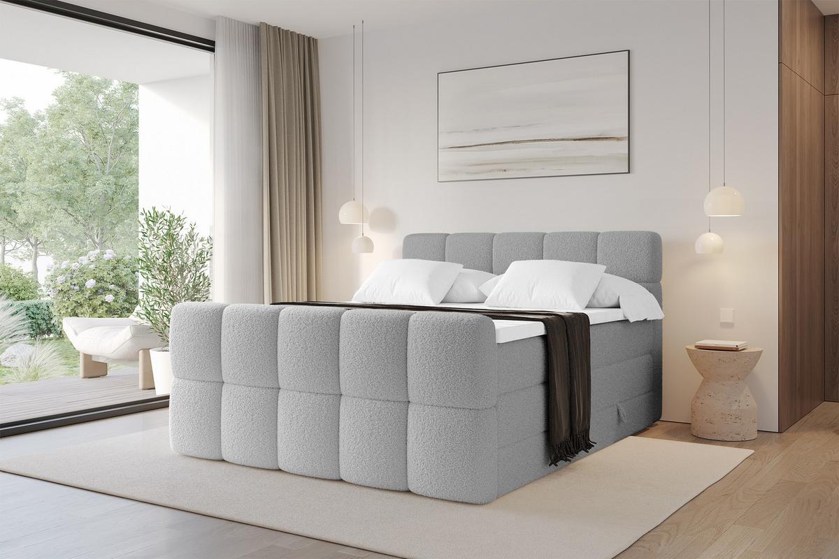 BOXBETT mit Matratze H3/H4 - FAMA-Z KING - 120x200 cm Hellgrau Quelle - Hellgrau, Holzwerkstoff (120/200cm) - ALTDECOR