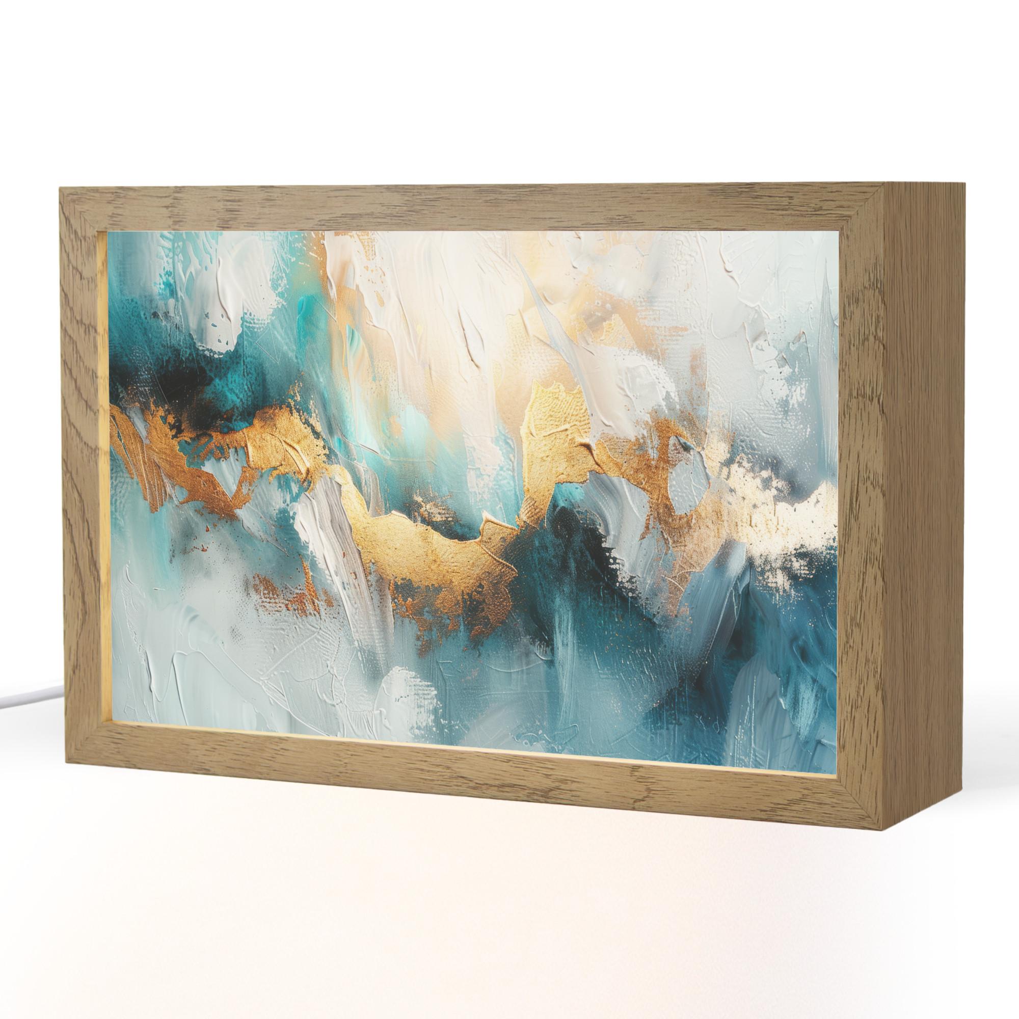 TISCHLEUCHTE Abstrakt - Kunst - Gold - Blau 30x20 cm - Aubergine, Holzwerkstoff (8/30/20cm) - OnlyWow