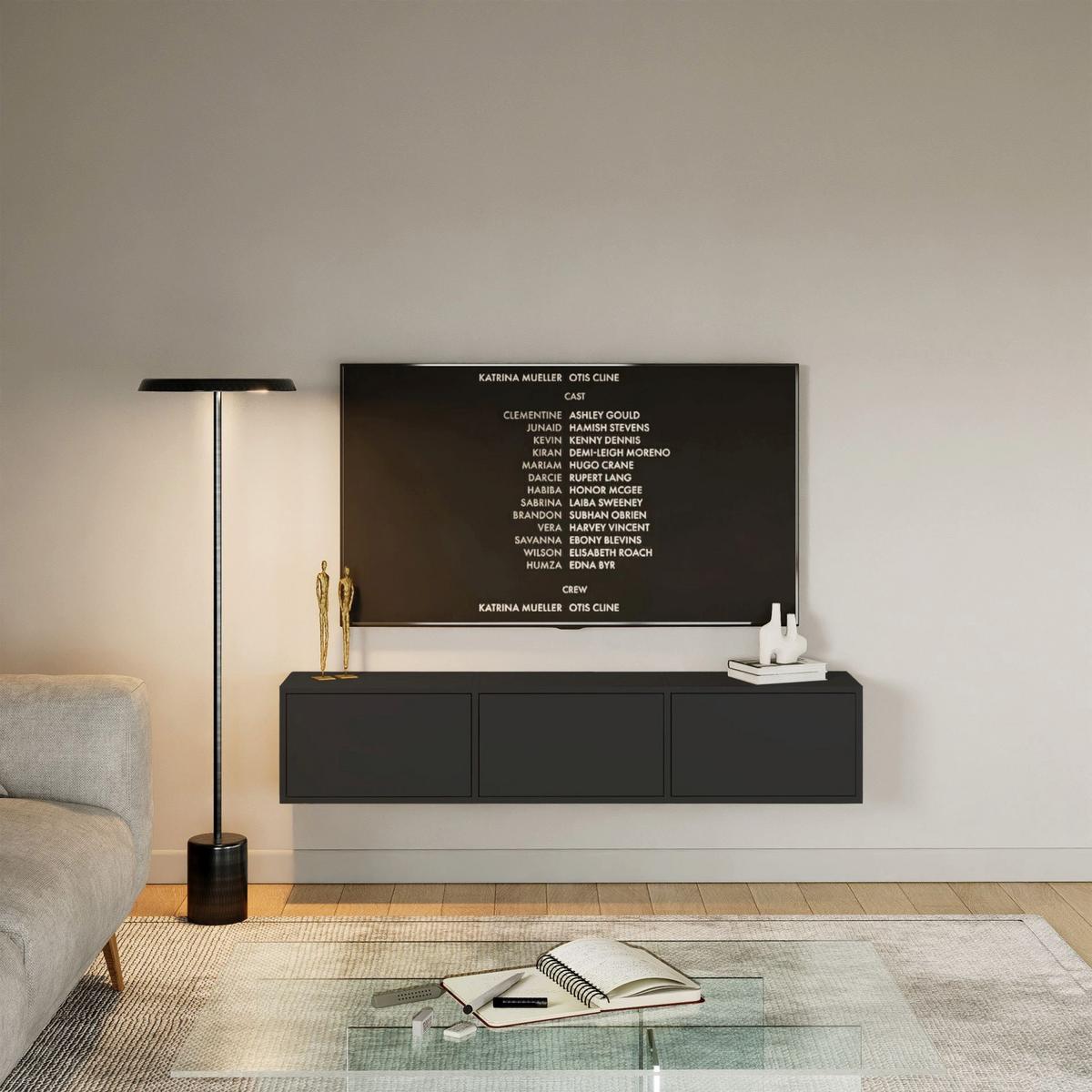 TV-LOWBOARD hängend, 3 Klappen, Schwarz, 150 cm - Schwarz, Holzwerkstoff (150.1/30/30cm) - Selsey
