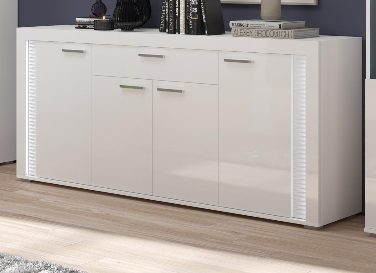 SIDEBOARD weiß Hochglanz 180 cm, mit Soft-Close-Funktion, inkl. Beleuchtung - Weiß Hochglanz/Silberfarben, Holzwerkstoff/Kunststoff (182/84/42cm) - Inn.Furn