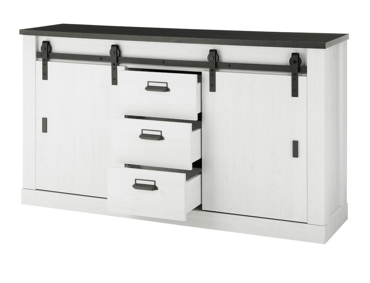 SIDEBOARD weiß Pinie, anthrazit Landhaus, Kommode 162 x 91 cm - Anthrazit/Weiß, Holzwerkstoff/Metall (162/91/43cm) - Furn.Design