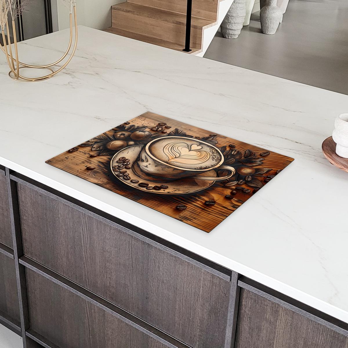HERDABDECKPLATTE Kaffee - Vintage - Braun - Tasse - Holz Induktionsmatte 71x52 cm - Cappuccino, Kunststoff (71/52/0.2cm) - MuchoWow