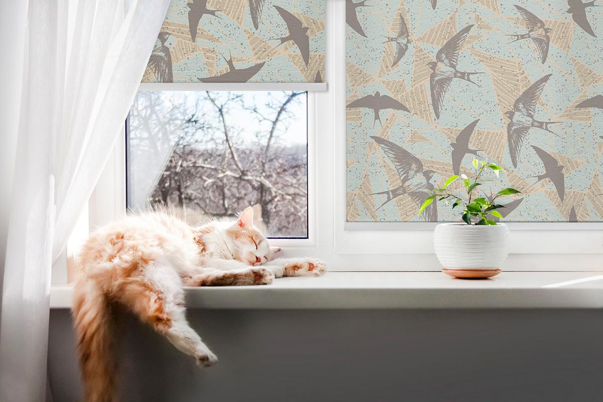 INNENROLLO - Fensterrollo - Rollo - 100x180 cm - Schwalben - Beige, Kunststoff (100/180/0.5cm) - TULUP