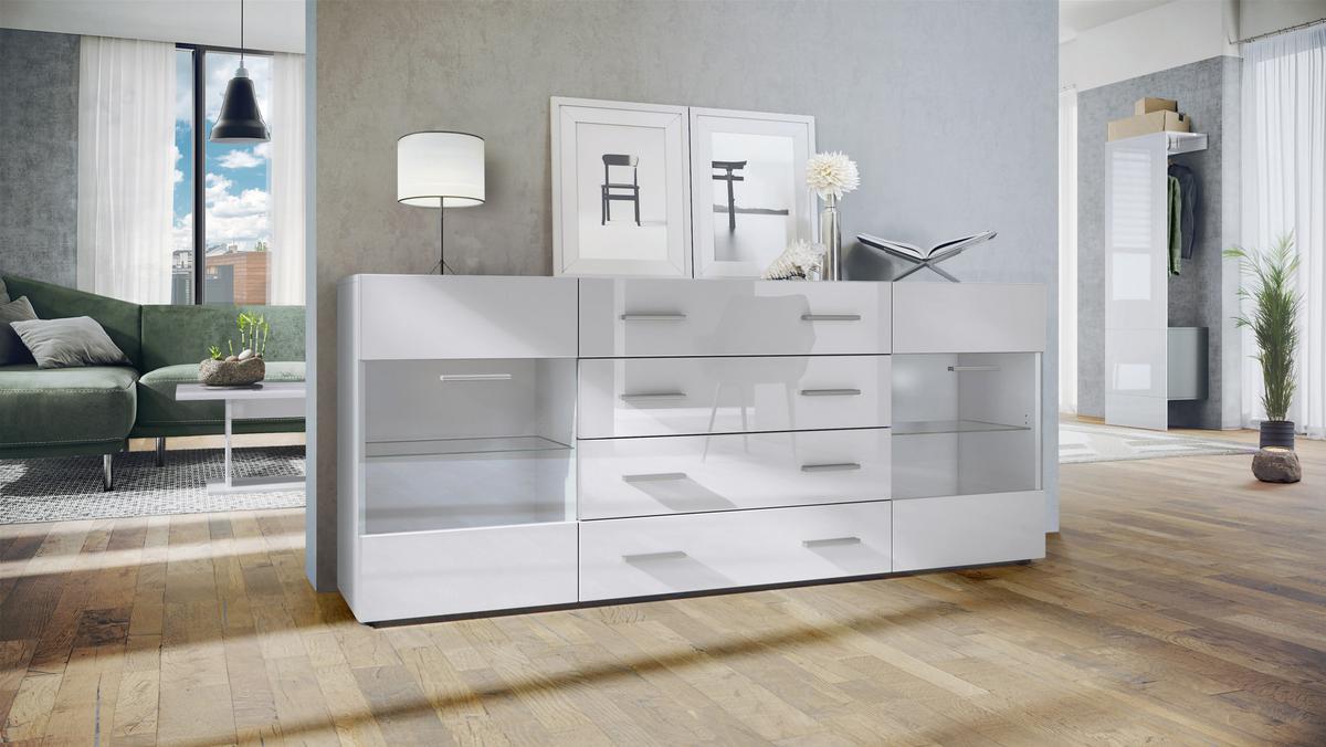 SIDEBOARD Carlos Weiß Hochglanz - Weiß Hochglanz, Holzwerkstoff (166/72/35cm) - Vladon