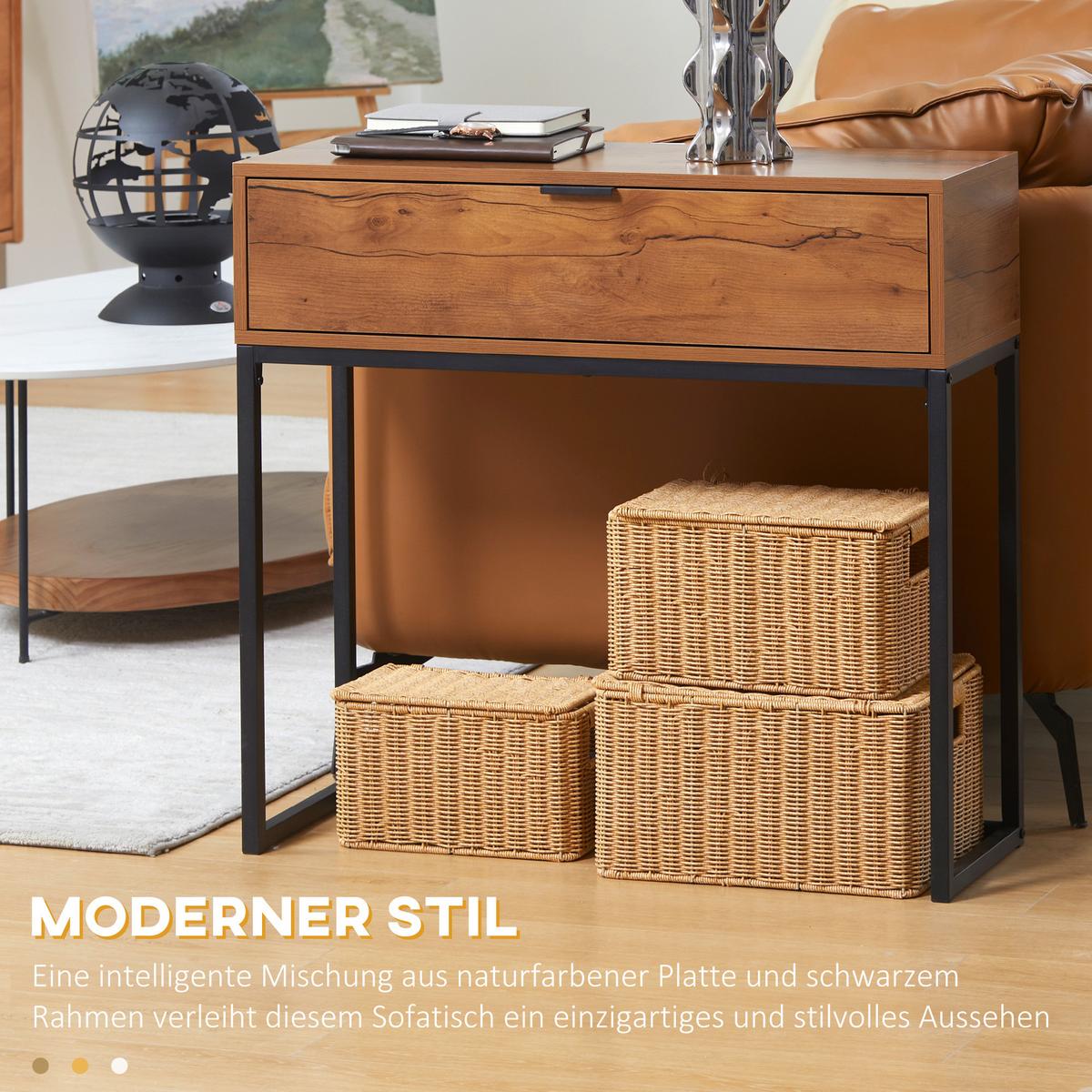KONSOLENTISCH mit Schrank, Sofatisch Flurtisch im Industriedesign für Eingang - Naturfarben, Holzwerkstoff (80/30/76cm) - HOMCOM