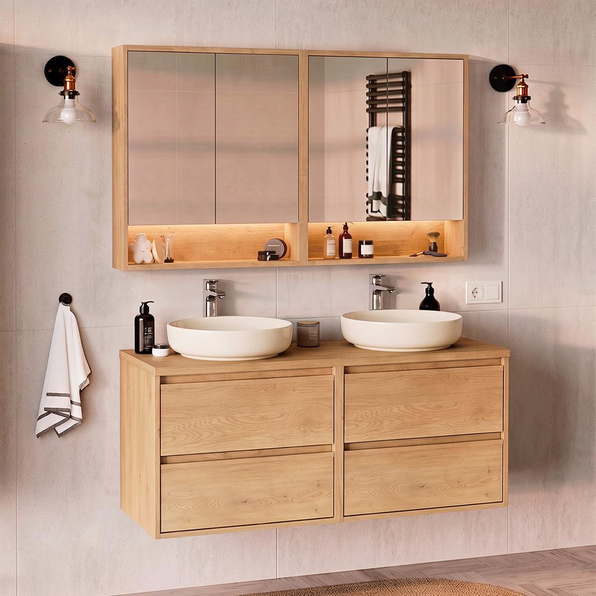 BADMÖBEL 120cm Edmé 2er-Set Holz - Braun, Holzwerkstoff (120/52.2/46cm) - Petits-meubles